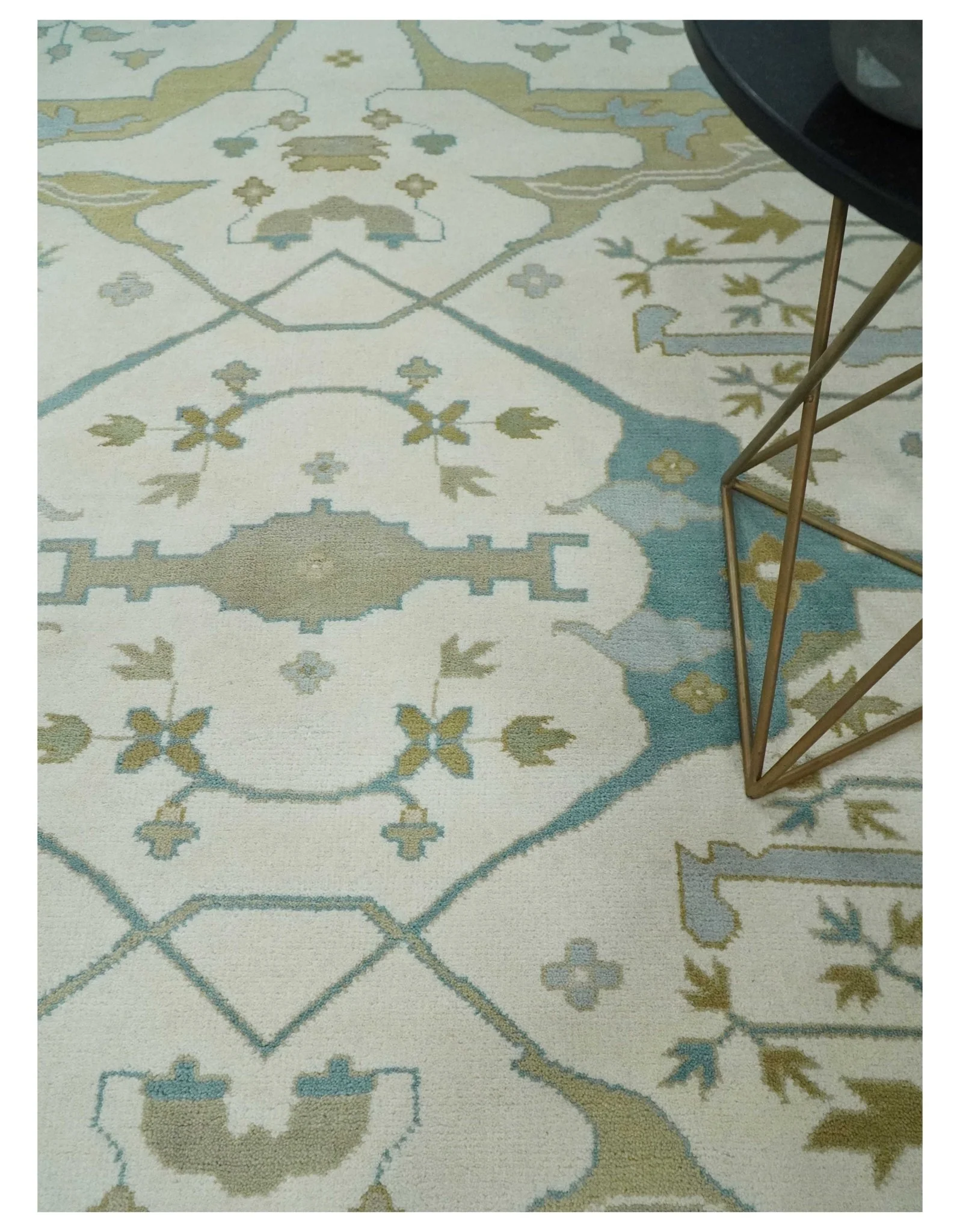 9.3x12.1 Hand Knotted Oriental Oushak Ivory, Brown and Beige Wool Area Rug - Image 2