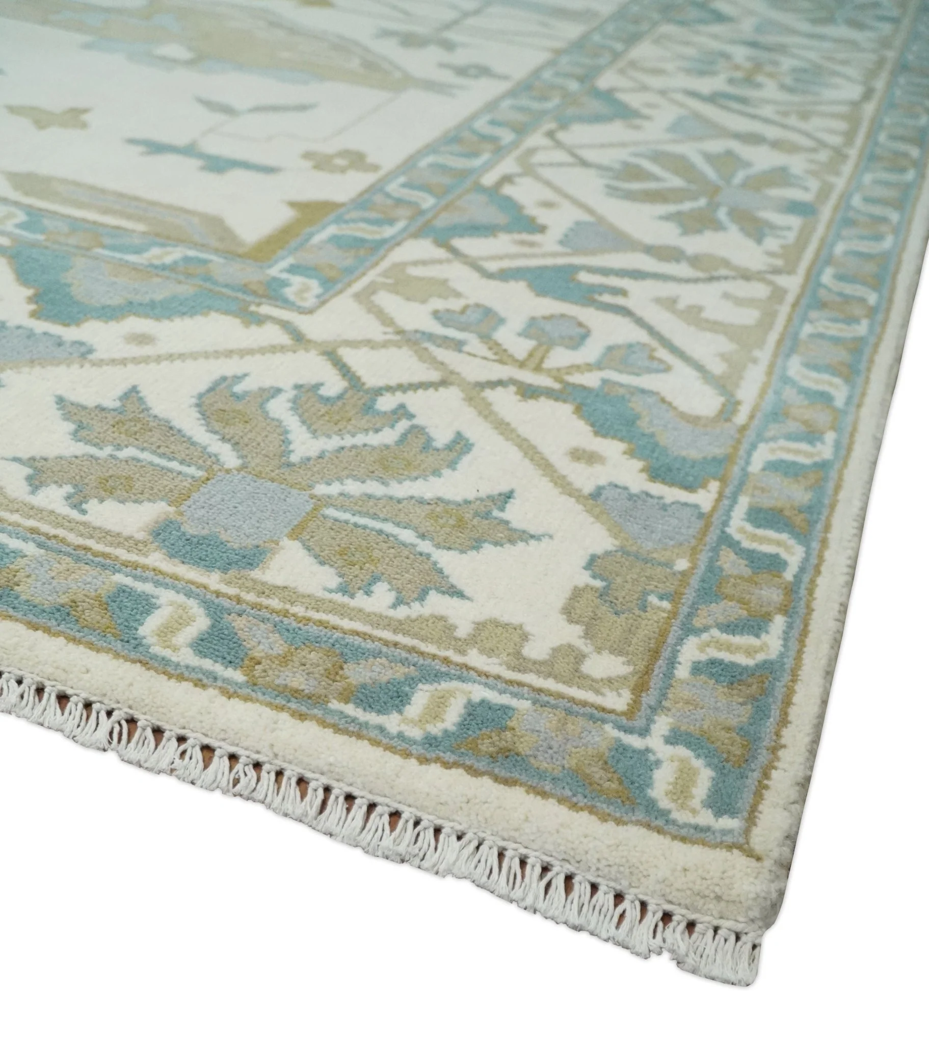 9.3x12.1 Hand Knotted Oriental Oushak Ivory, Brown and Beige Wool Area Rug - Image 5
