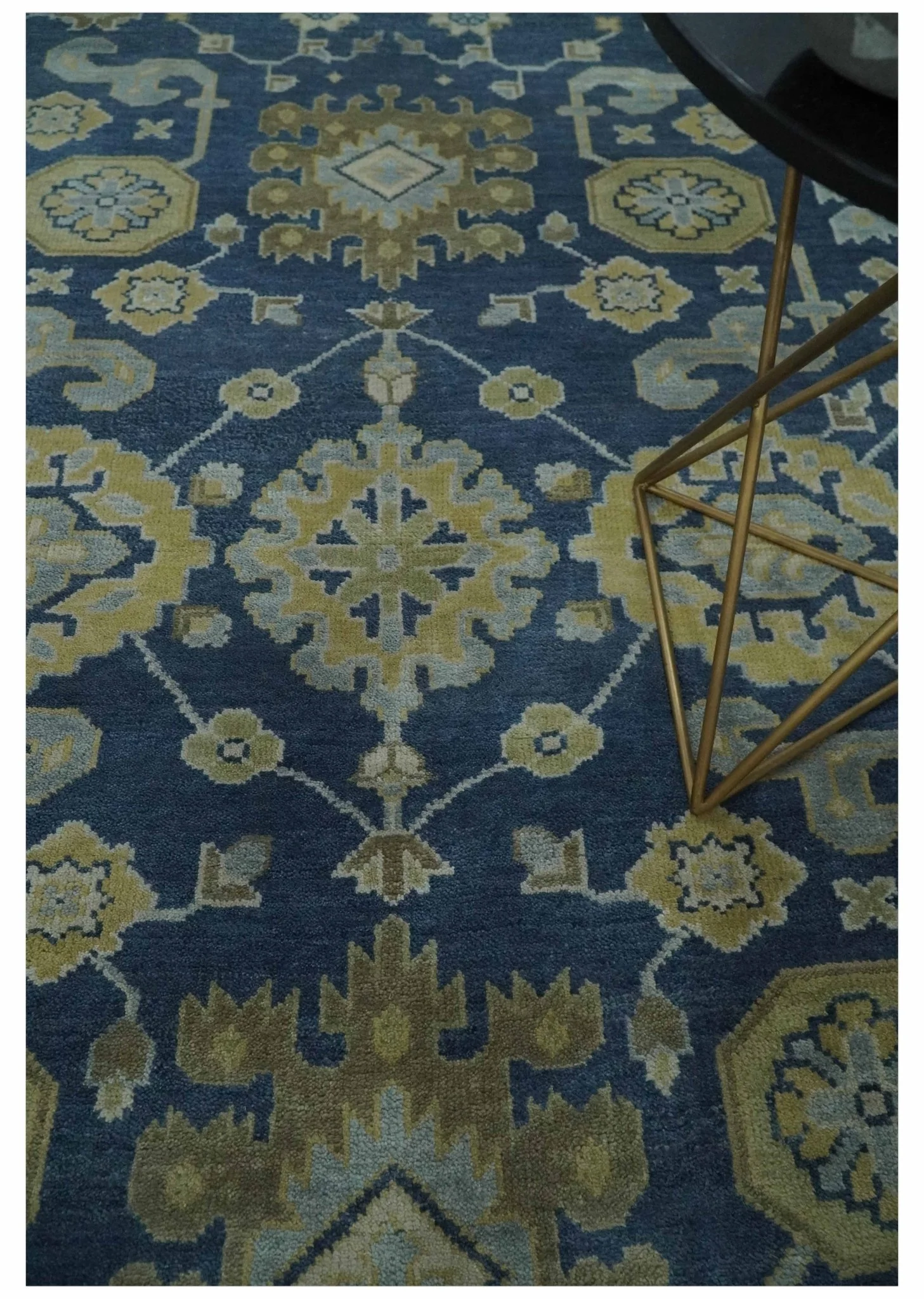 9.3x12 Hand Knotted Blue and Beige Traditional Oushak Wool Area Rug - Image 2