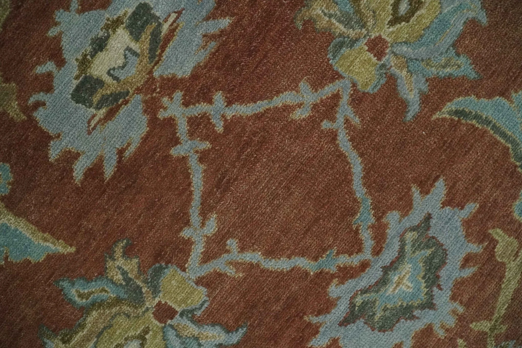 9.4x11.9 Hand Knotted Low Pile Rust, Beige and Blue Traditional Wool Area Rug - Image 4
