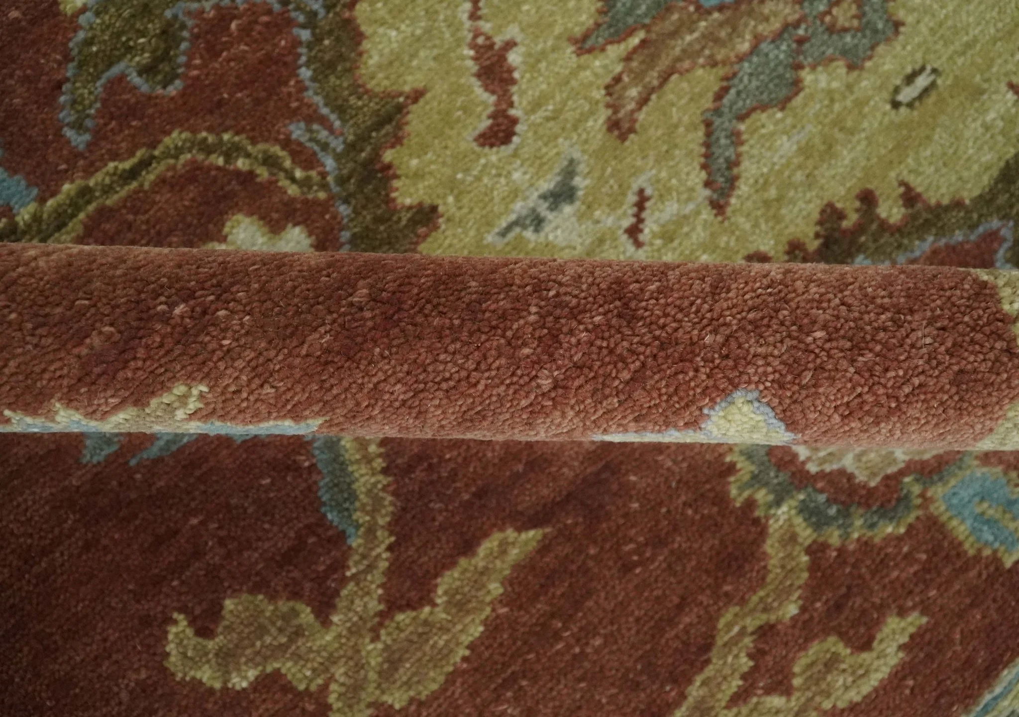 9.4x11.9 Hand Knotted Low Pile Rust, Beige and Blue Traditional Wool Area Rug - Image 7