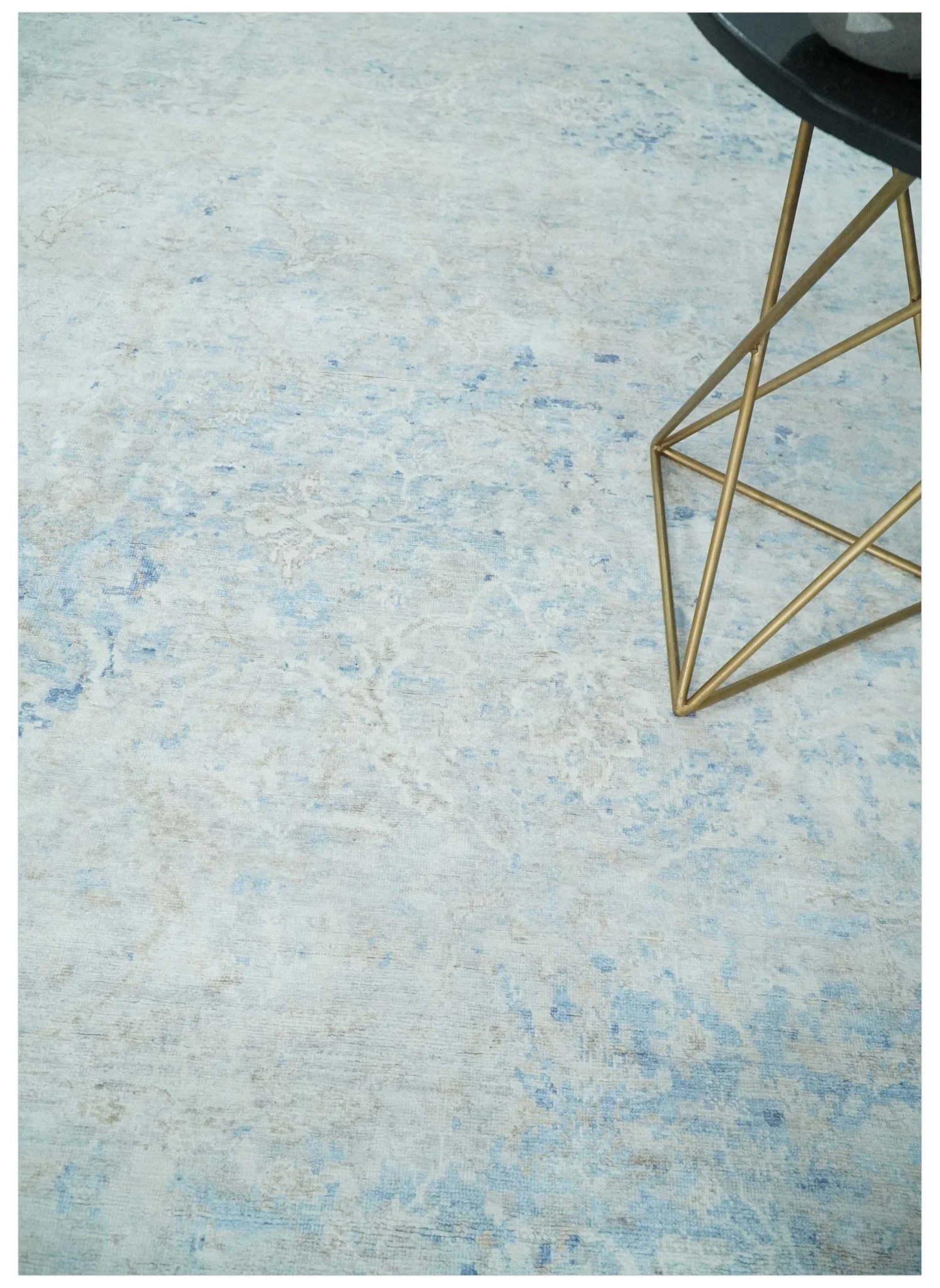 Fine 10x13 Ivory and blue Modern Abstract Hand Knotted Blended Wool and Art silk Area Rug - Image 2
