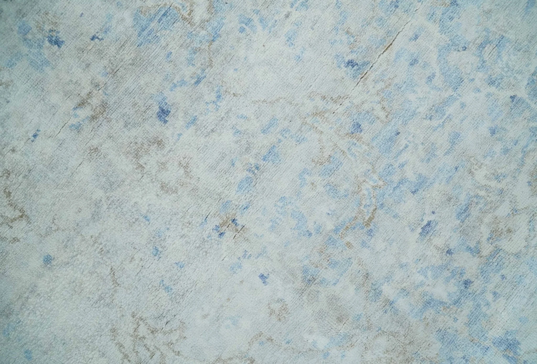 Fine 10x13 Ivory and blue Modern Abstract Hand Knotted Blended Wool and Art silk Area Rug - Image 4