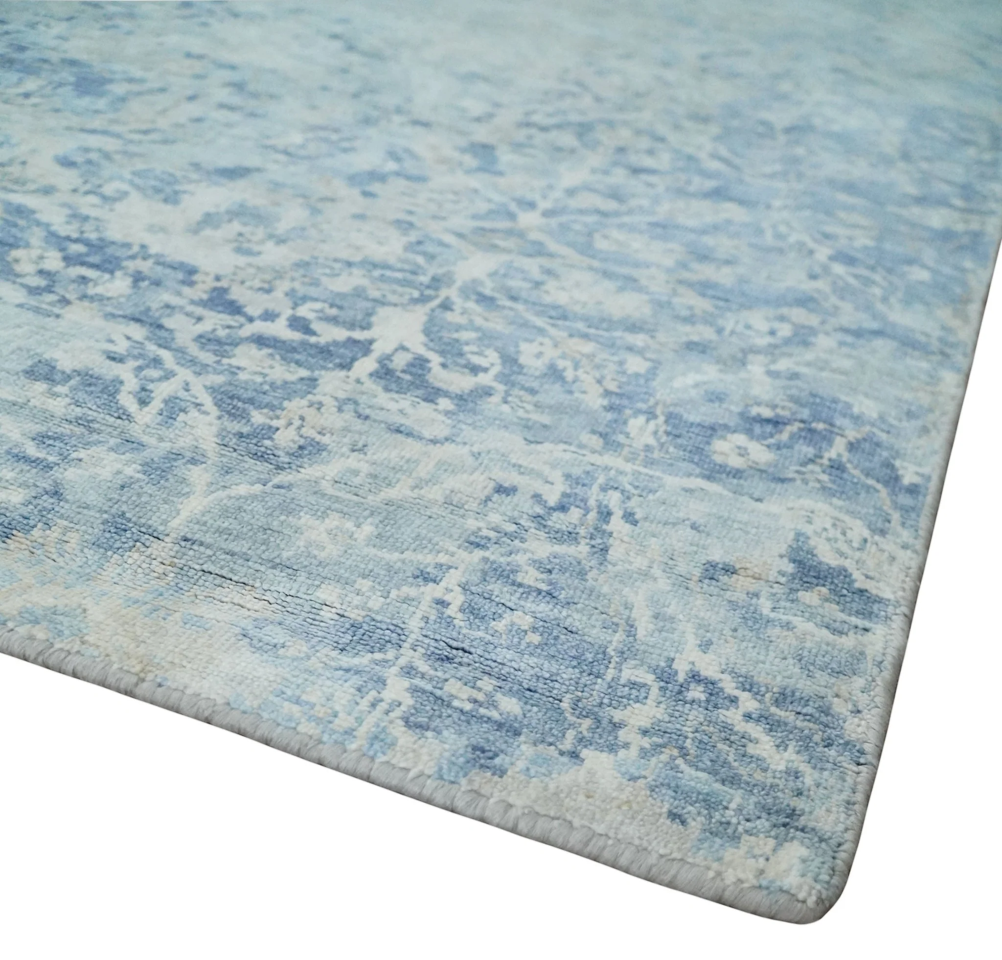 Fine 10x13 Ivory and blue Modern Abstract Hand Knotted Blended Wool and Art silk Area Rug - Image 5