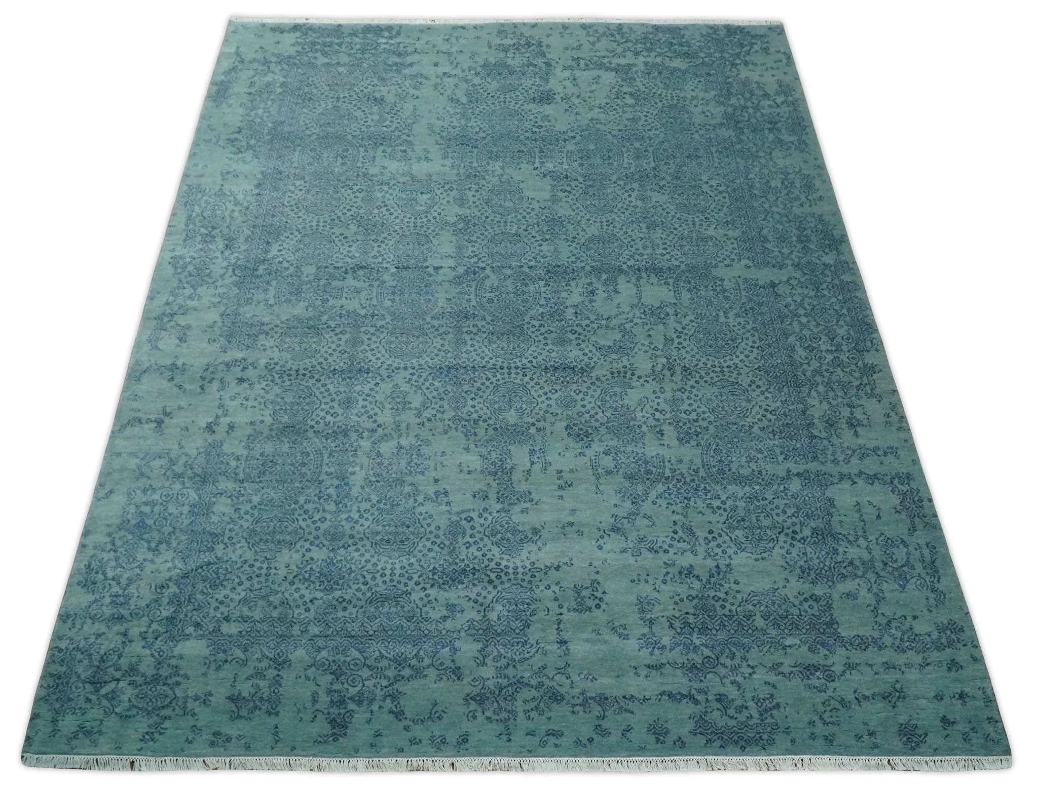9x12 Fine Hand Knotted Blue and Teal Traditional Vintage Persian Style Antique Wool Rug | AGR33 - Image 10