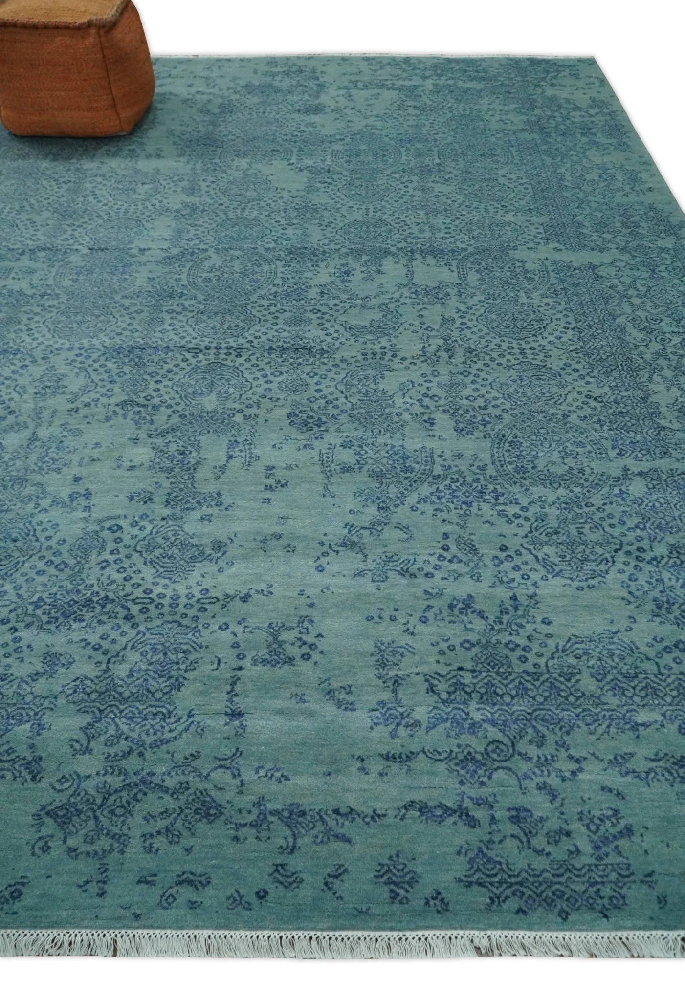 9x12 Fine Hand Knotted Blue and Teal Traditional Vintage Persian Style Antique Wool Rug | AGR33 - Image 3