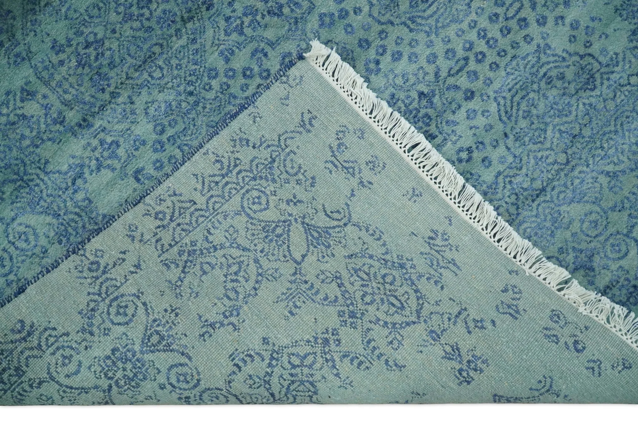 9x12 Fine Hand Knotted Blue and Teal Traditional Vintage Persian Style Antique Wool Rug | AGR33 - Image 7
