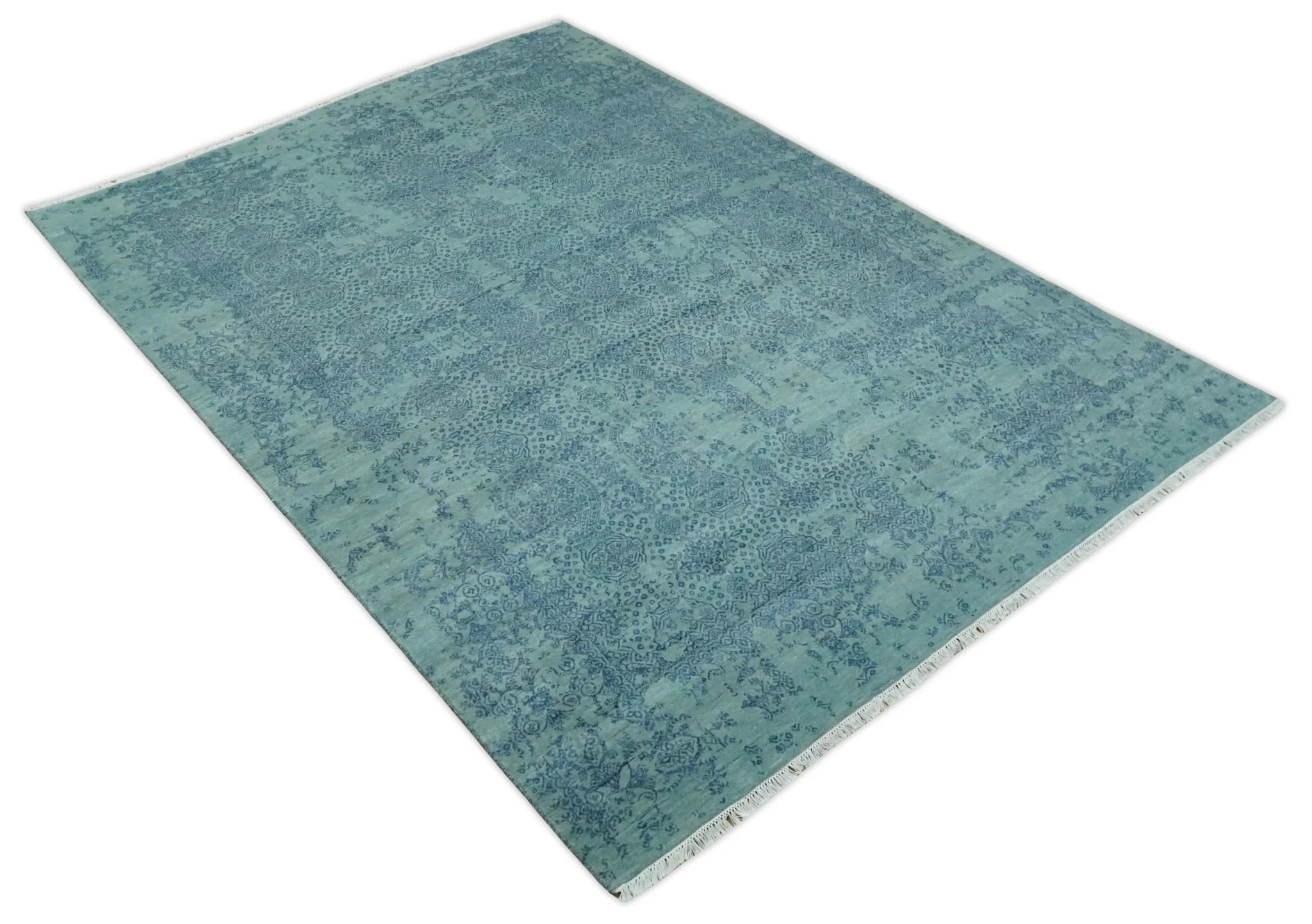 9x12 Fine Hand Knotted Blue and Teal Traditional Vintage Persian Style Antique Wool Rug | AGR33 - Image 9