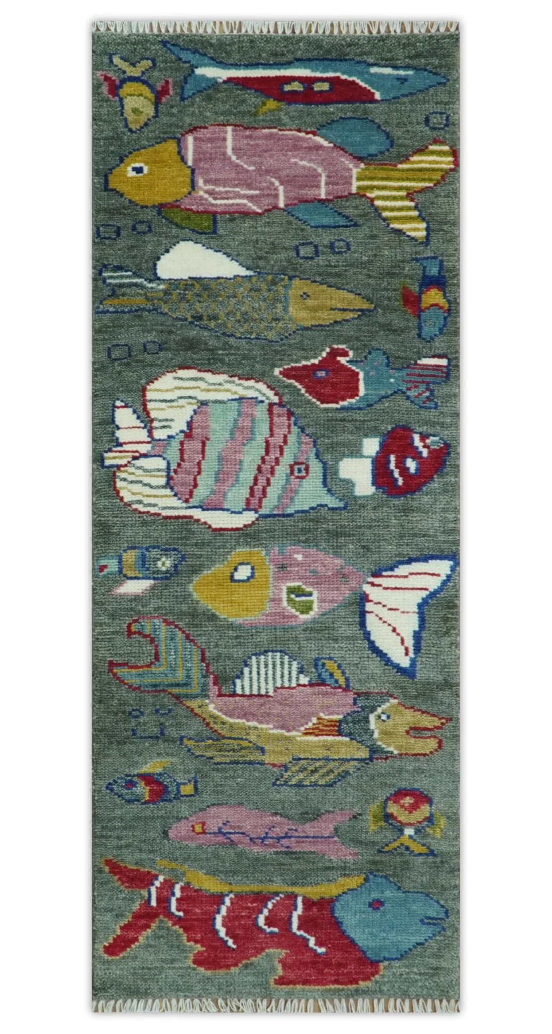 The Sea Life vibrant Colorful Fish Gray Rug Hand Knotted Multi Size Wool Area Rug - Image 11