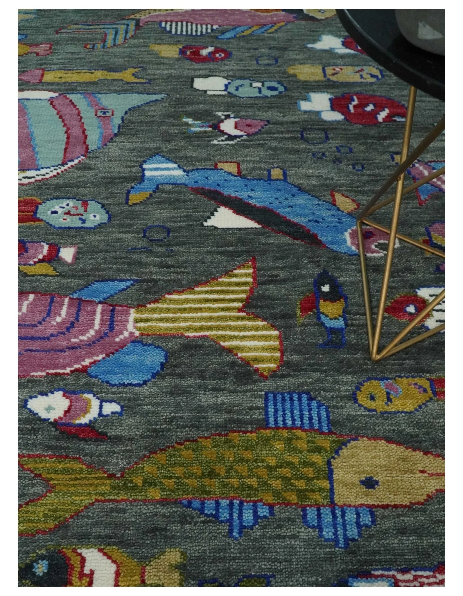 The Sea Life vibrant Colorful Fish Gray Rug Hand Knotted Multi Size Wool Area Rug - Image 2