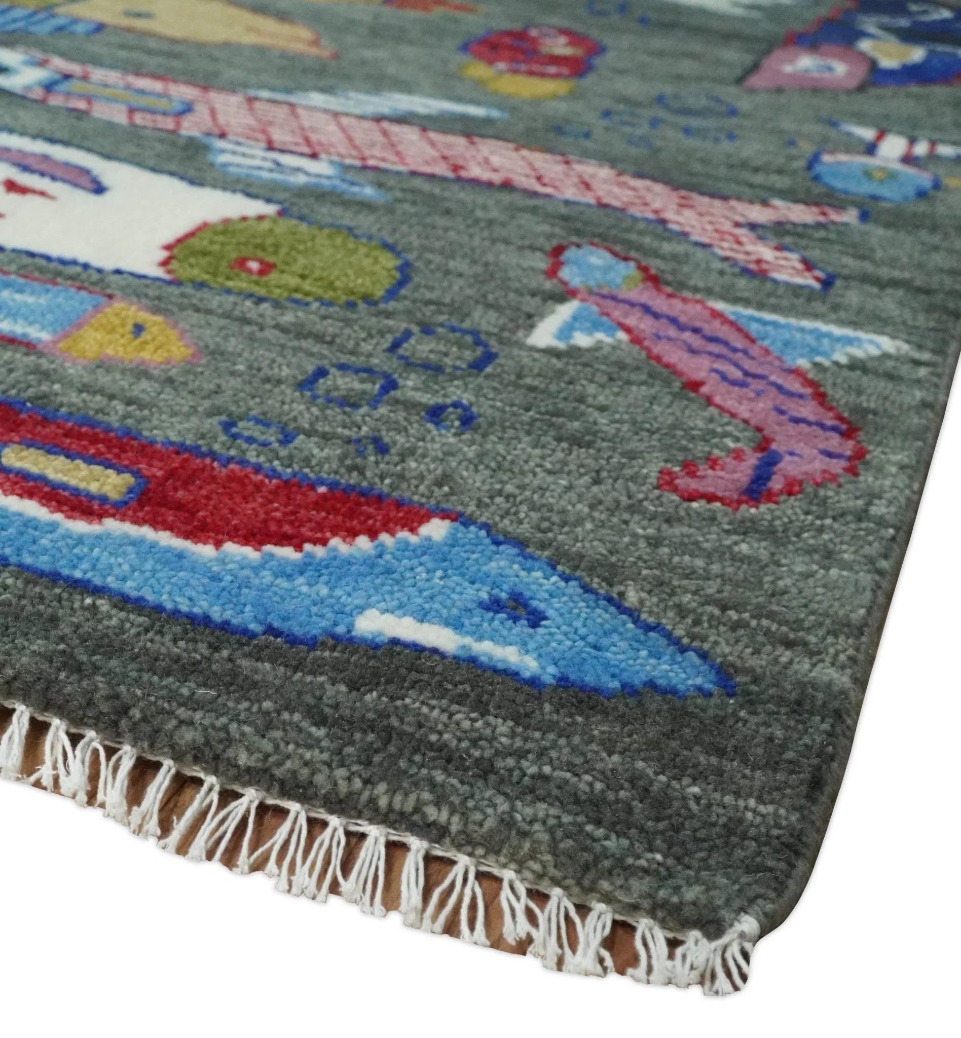 The Sea Life vibrant Colorful Fish Gray Rug Hand Knotted Multi Size Wool Area Rug - Image 5