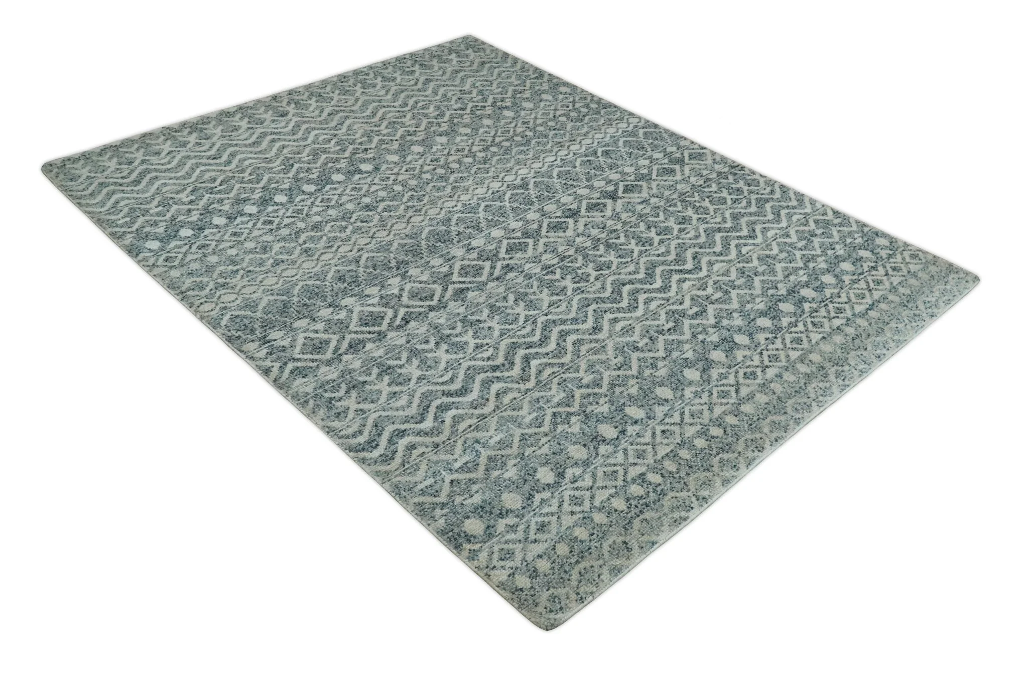 8x10, 9x12 and 10x14 Hand Knotted Blue, Beige and Camel Modern Contemporary Southwestern Tribal Trellis Recycled Silk Area Rug | OP13 - Image 11
