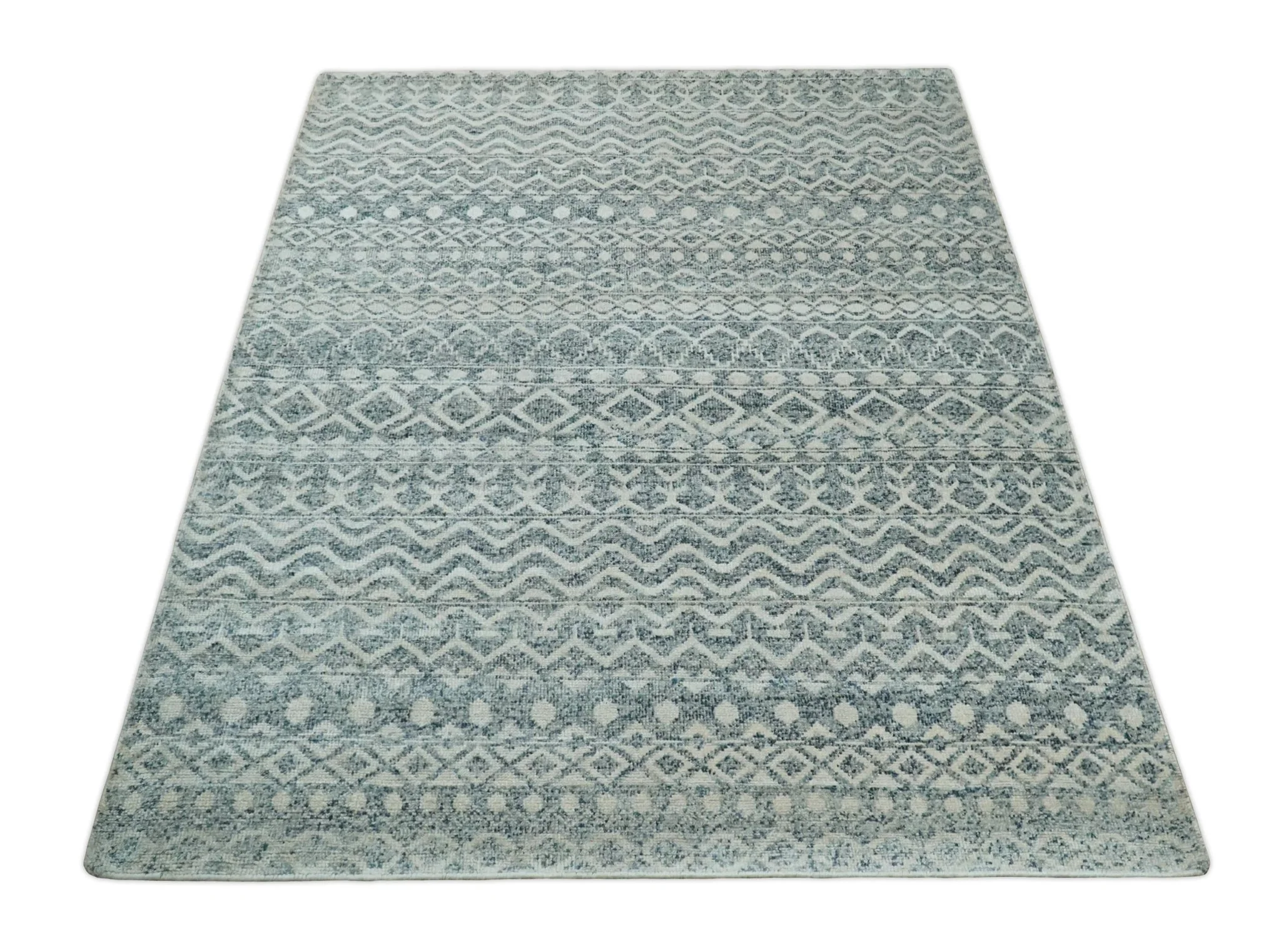 8x10, 9x12 and 10x14 Hand Knotted Blue, Beige and Camel Modern Contemporary Southwestern Tribal Trellis Recycled Silk Area Rug | OP13 - Image 12