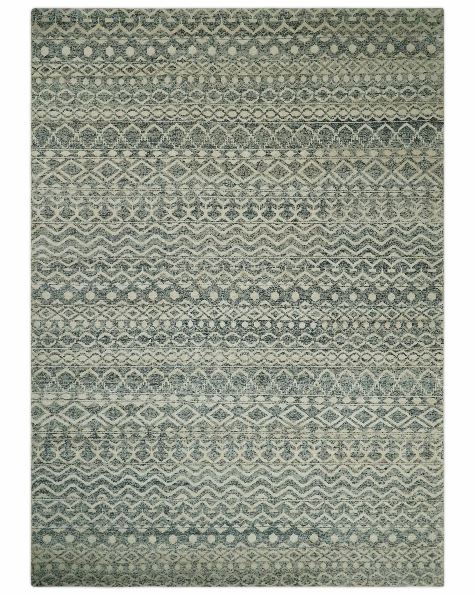 8x10, 9x12 and 10x14 Hand Knotted Blue, Beige and Camel Modern Contemporary Southwestern Tribal Trellis Recycled Silk Area Rug | OP13 - Image 14