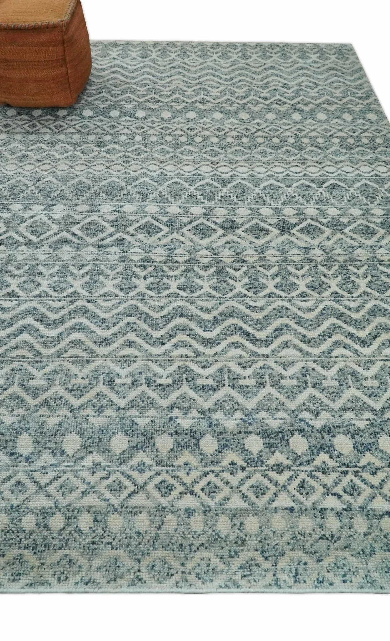 8x10, 9x12 and 10x14 Hand Knotted Blue, Beige and Camel Modern Contemporary Southwestern Tribal Trellis Recycled Silk Area Rug | OP13 - Image 3