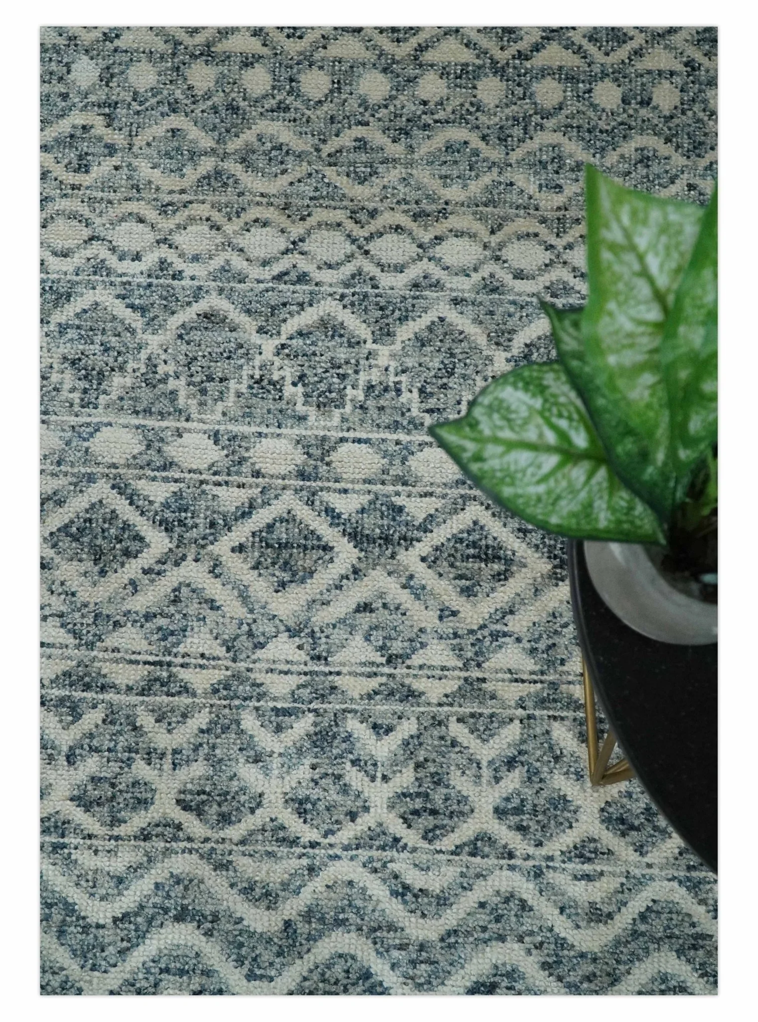 8x10, 9x12 and 10x14 Hand Knotted Blue, Beige and Camel Modern Contemporary Southwestern Tribal Trellis Recycled Silk Area Rug | OP13 - Image 4