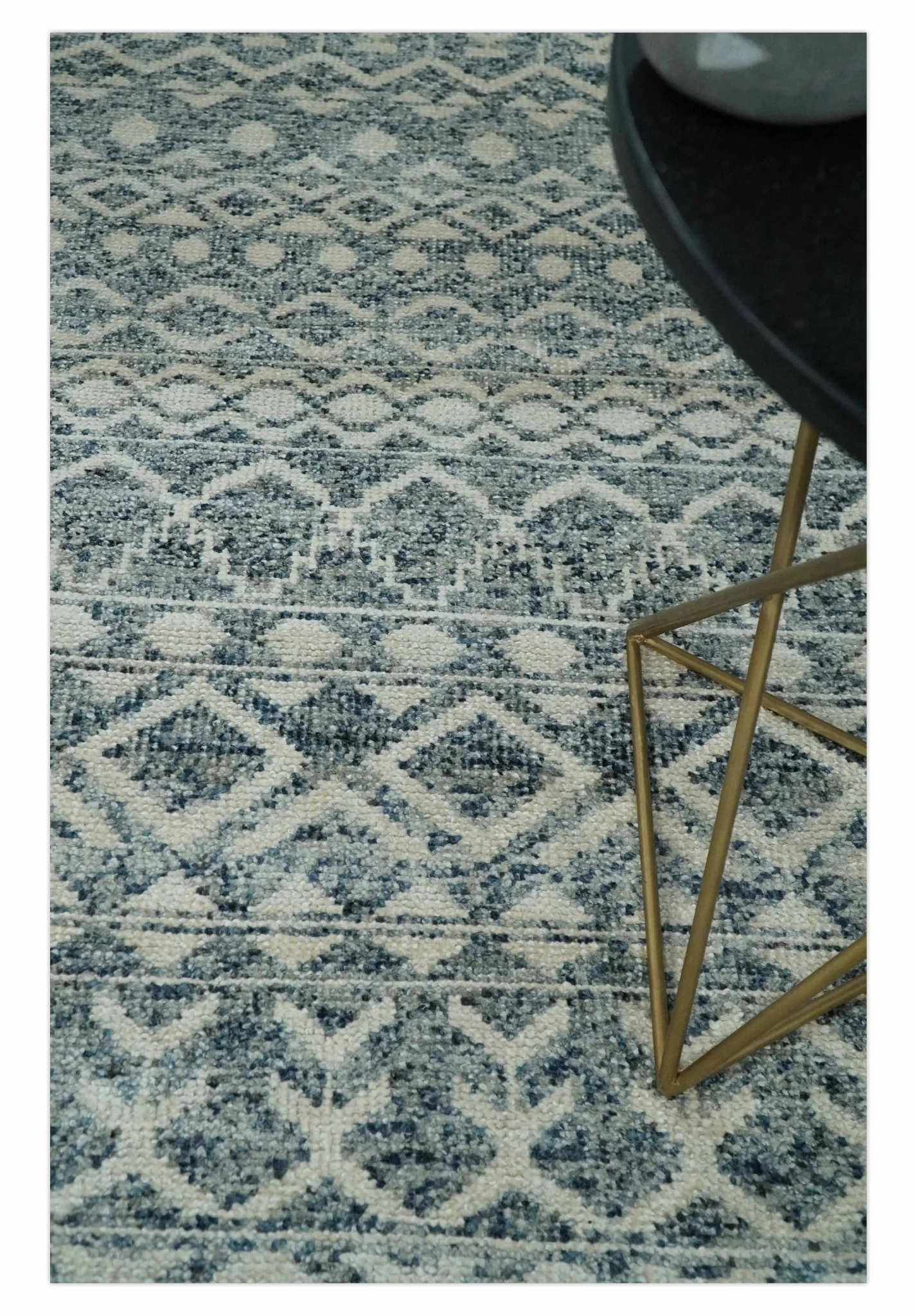 8x10, 9x12 and 10x14 Hand Knotted Blue, Beige and Camel Modern Contemporary Southwestern Tribal Trellis Recycled Silk Area Rug | OP13 - Image 5