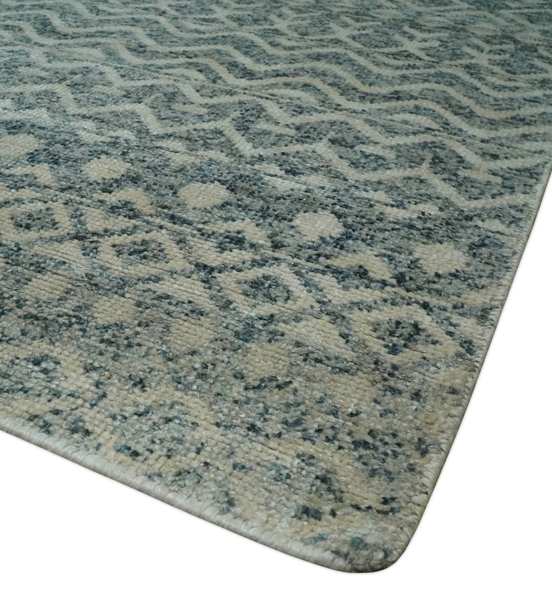 8x10, 9x12 and 10x14 Hand Knotted Blue, Beige and Camel Modern Contemporary Southwestern Tribal Trellis Recycled Silk Area Rug | OP13 - Image 7