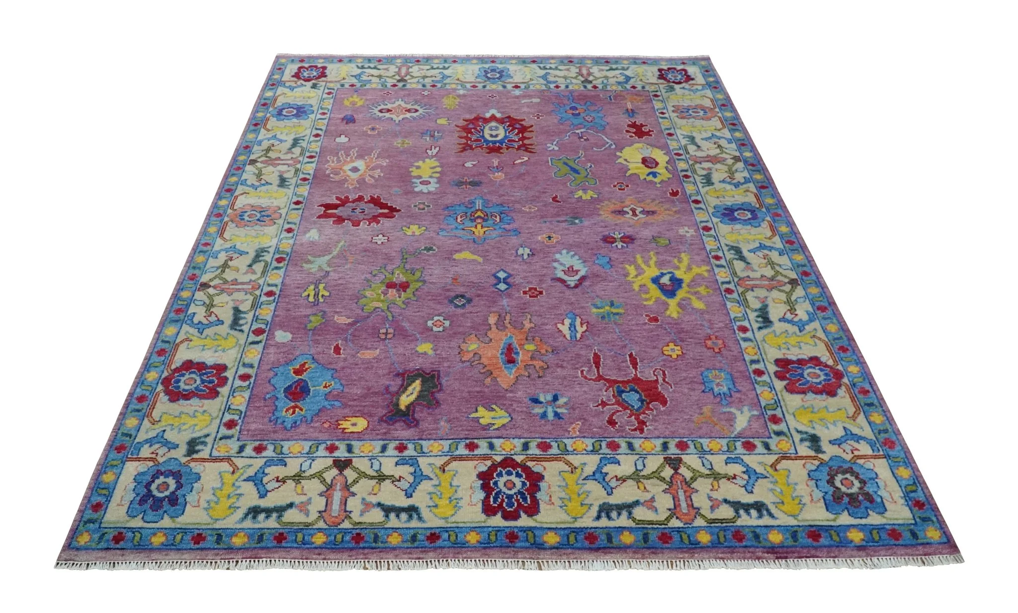 9x12 Antique Hand Knotted Purple, Beige and Blue Traditional Vintage Oushak Wool Rug | TRDCP1352912 - Image 10
