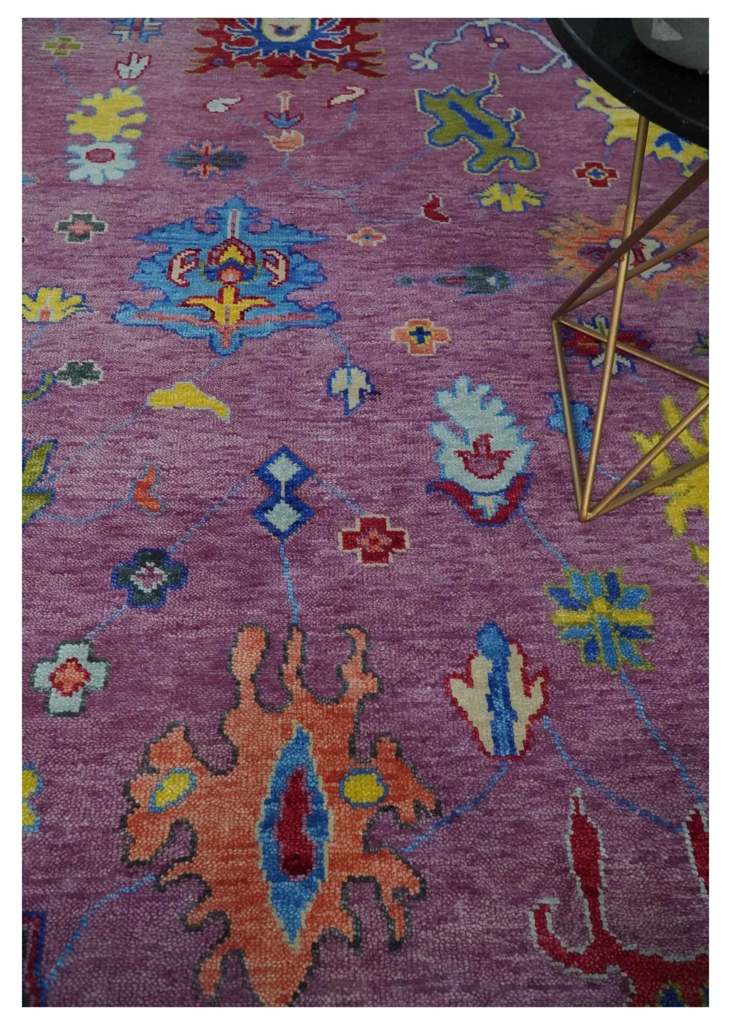 9x12 Antique Hand Knotted Purple, Beige and Blue Traditional Vintage Oushak Wool Rug | TRDCP1352912 - Image 2