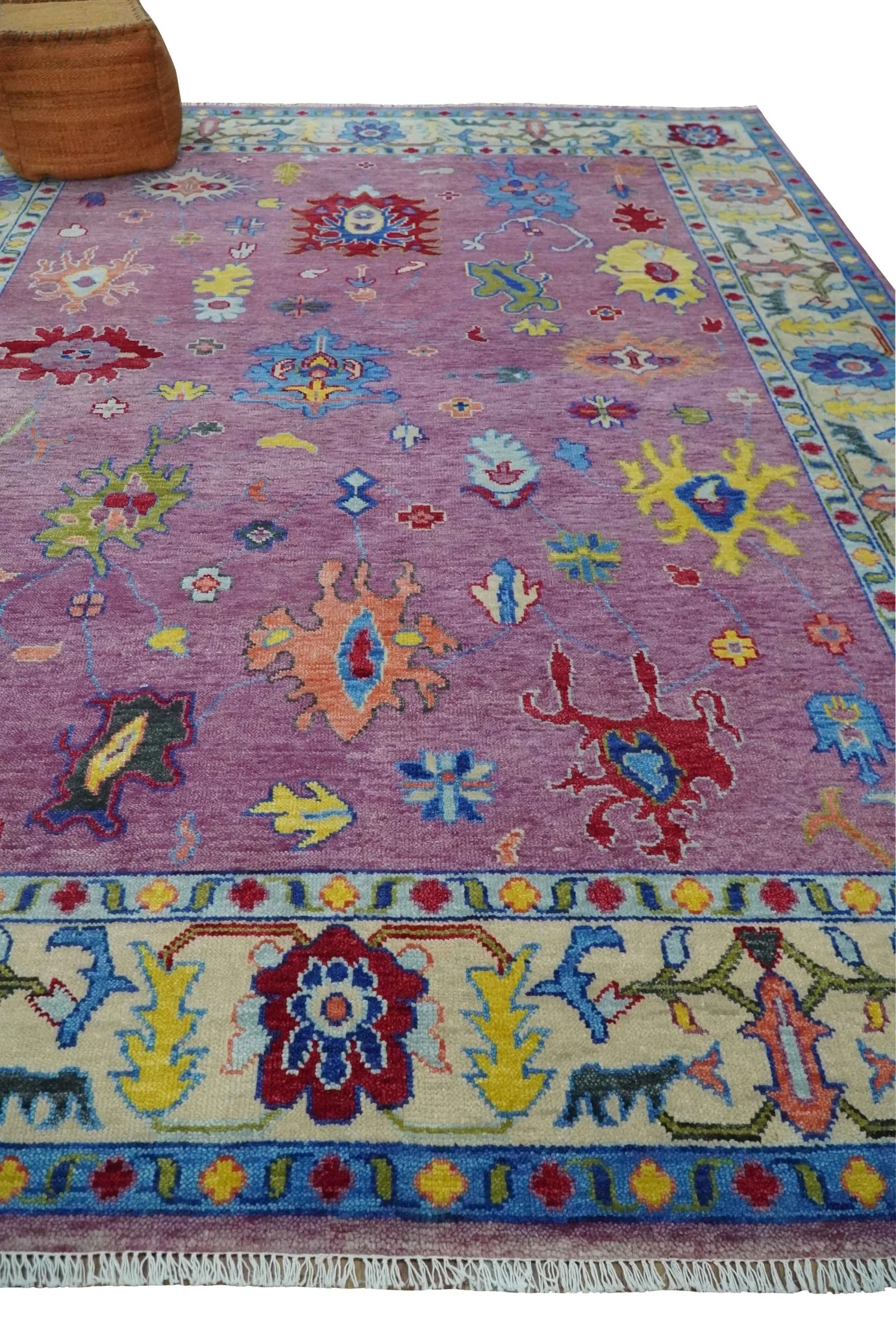 9x12 Antique Hand Knotted Purple, Beige and Blue Traditional Vintage Oushak Wool Rug | TRDCP1352912 - Image 3