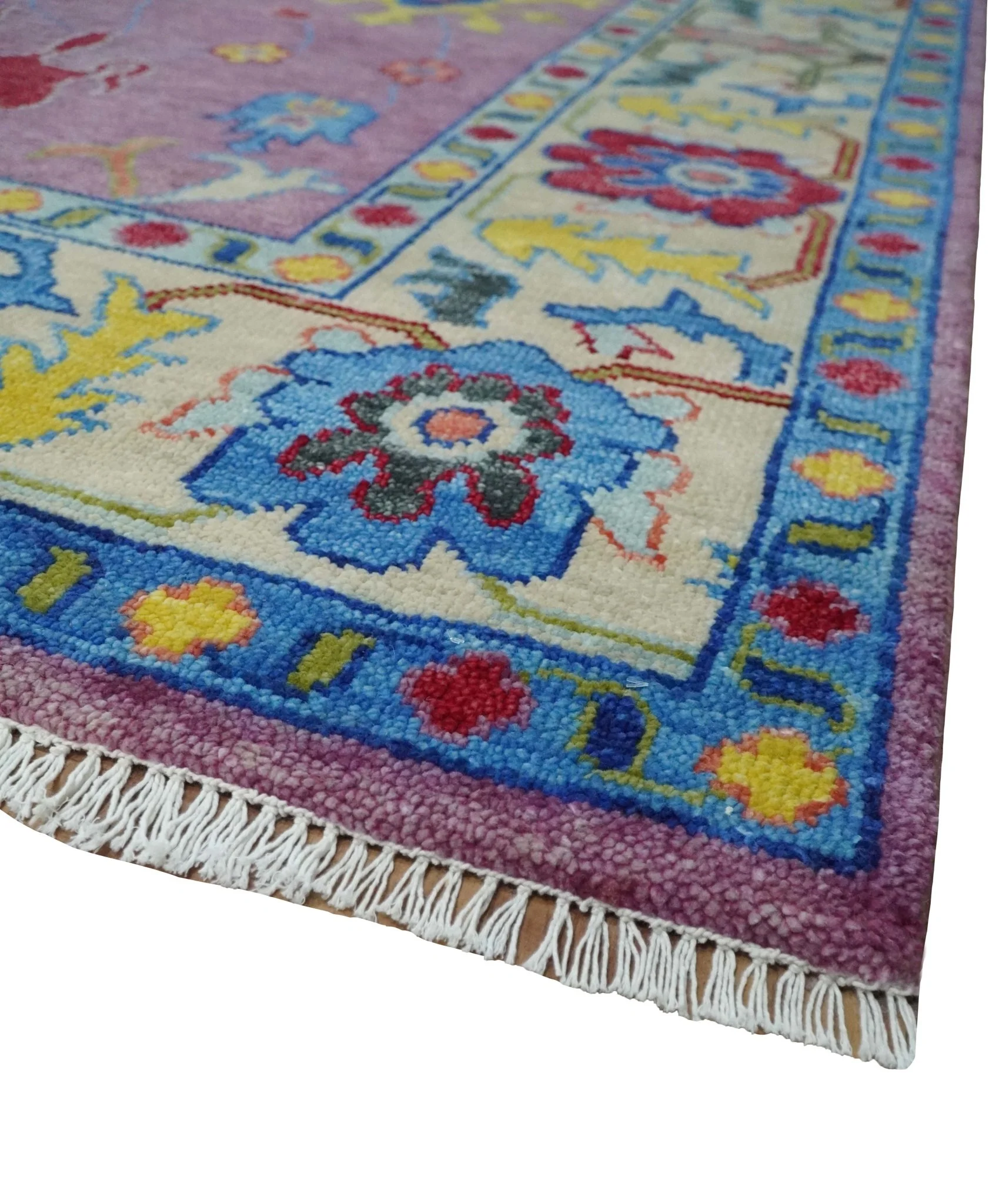 9x12 Antique Hand Knotted Purple, Beige and Blue Traditional Vintage Oushak Wool Rug | TRDCP1352912 - Image 5