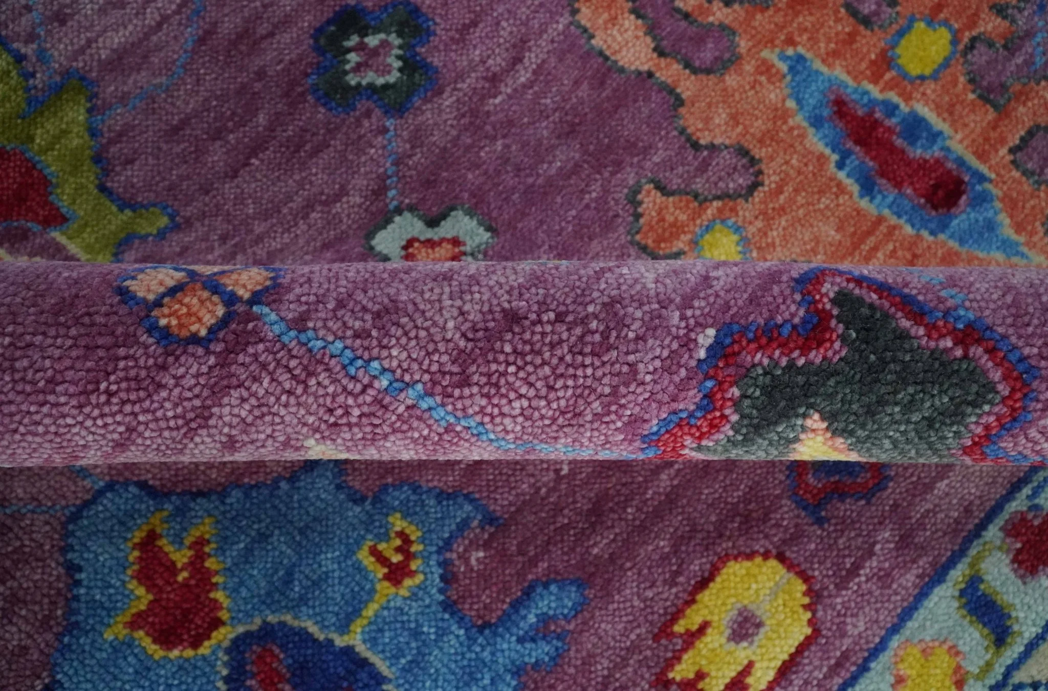 9x12 Antique Hand Knotted Purple, Beige and Blue Traditional Vintage Oushak Wool Rug | TRDCP1352912 - Image 6