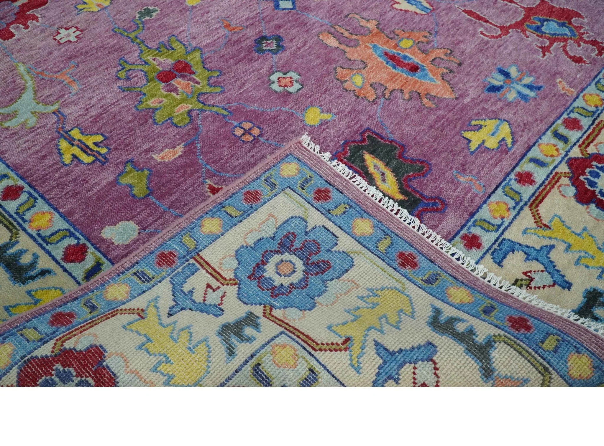9x12 Antique Hand Knotted Purple, Beige and Blue Traditional Vintage Oushak Wool Rug | TRDCP1352912 - Image 7