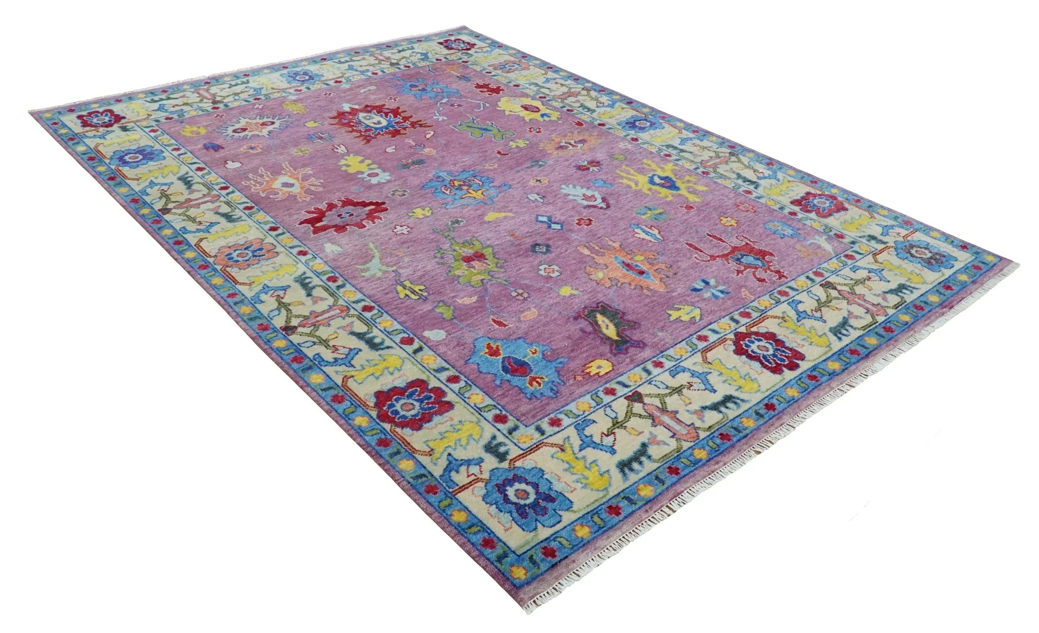 9x12 Antique Hand Knotted Purple, Beige and Blue Traditional Vintage Oushak Wool Rug | TRDCP1352912 - Image 9