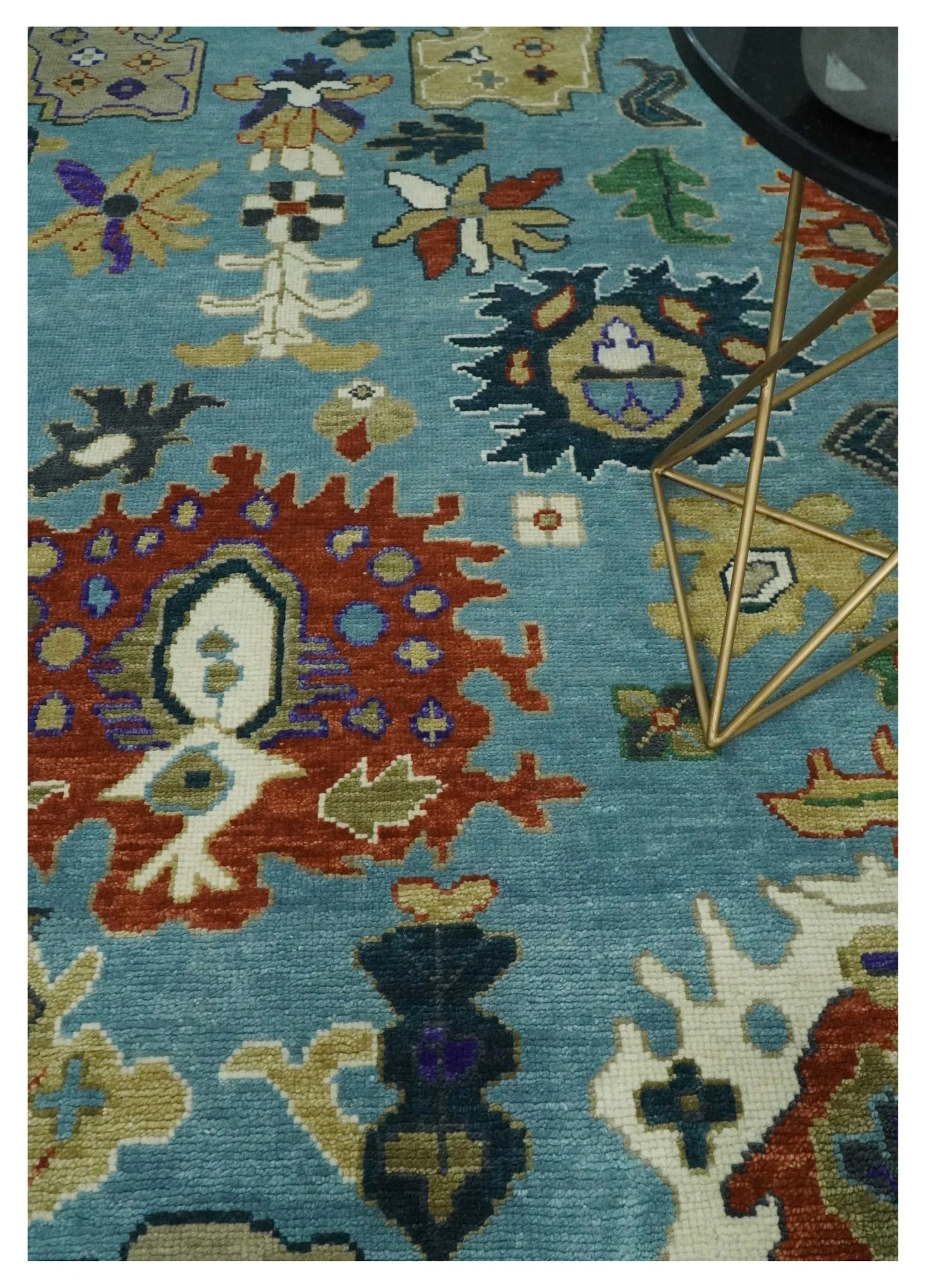 9x12 Hand Knotted Blue, Ivory and Gray vibrant Colorful Oushak Wool Area Rug - Image 2