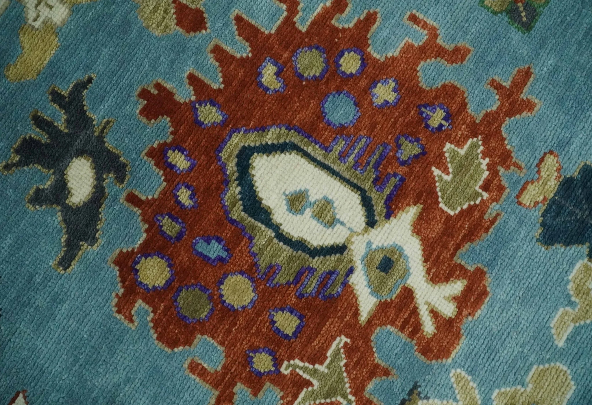 9x12 Hand Knotted Blue, Ivory and Gray vibrant Colorful Oushak Wool Area Rug - Image 4