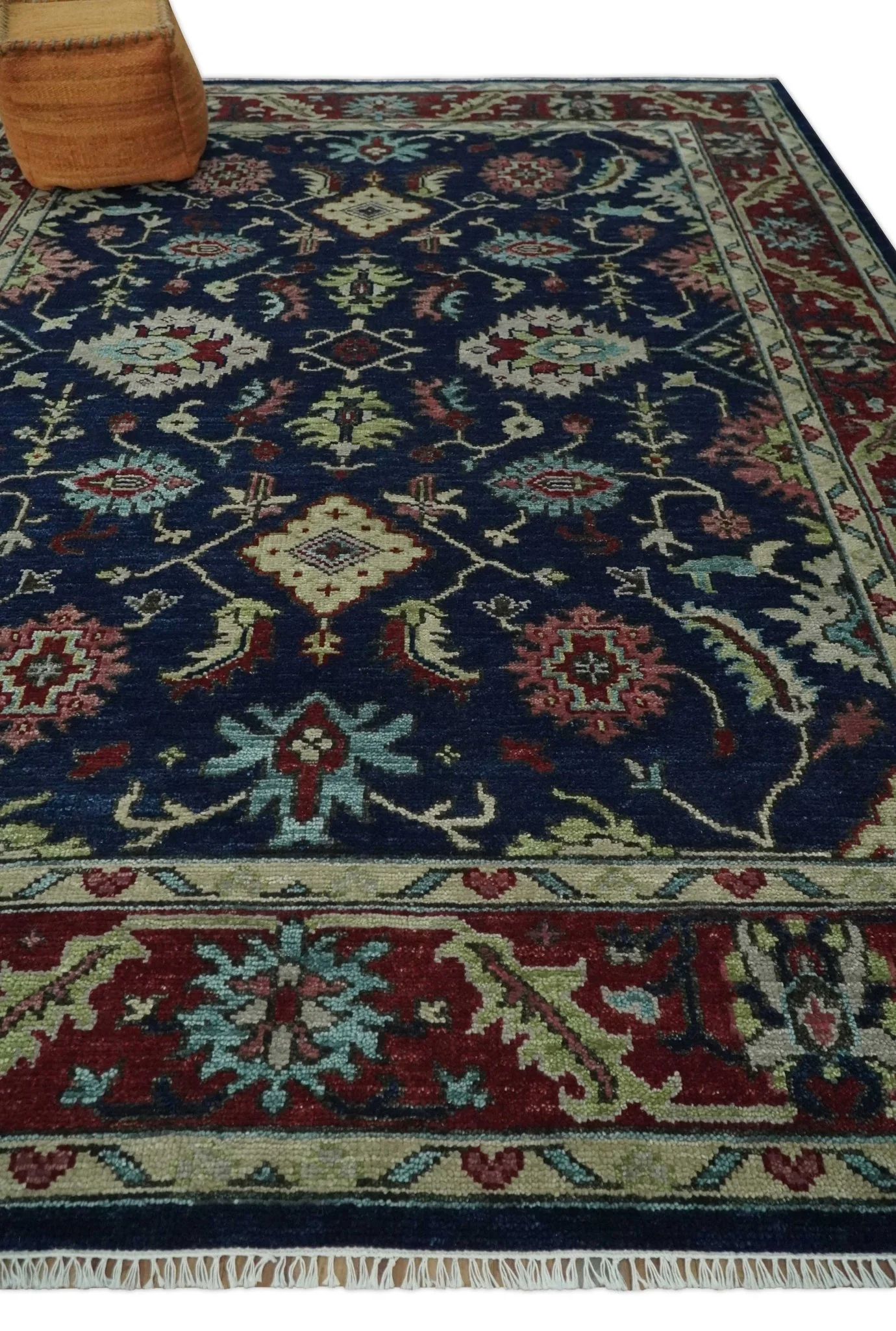 9x12 Blue, Beige and Rust Traditional Persian Oushak Wool Rug | TRDCP1086912S - Image 3