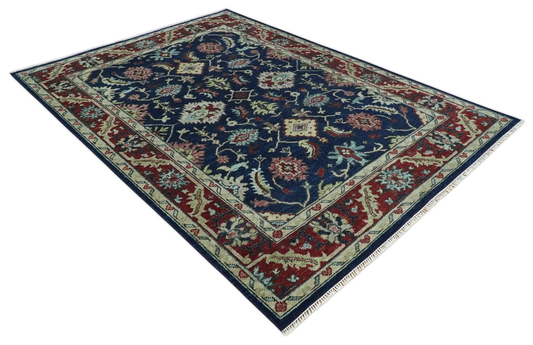 9x12 Blue, Beige and Rust Traditional Persian Oushak Wool Rug | TRDCP1086912S - Image 9
