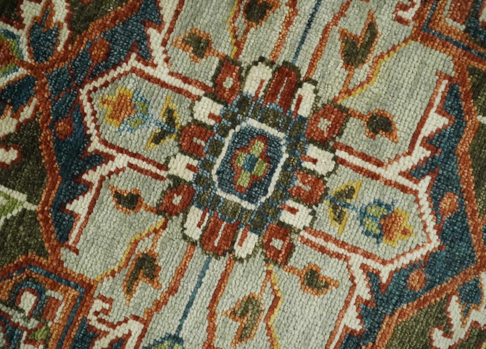 Blue and Brown Traditional Antique look Heriz Serapi Hand Knotted Custom Made wool Area Rug - Image 3
