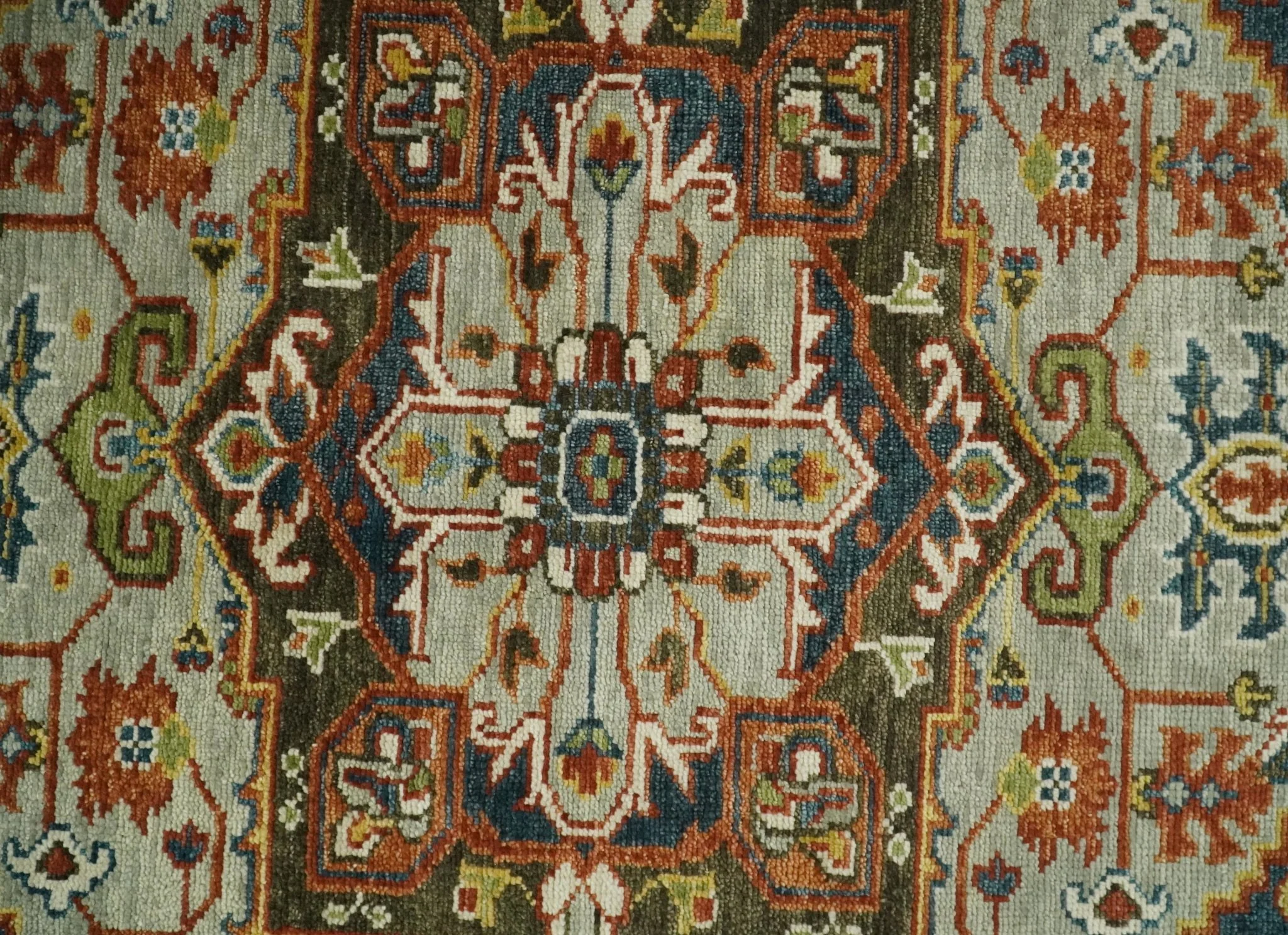 Blue and Brown Traditional Antique look Heriz Serapi Hand Knotted Custom Made wool Area Rug - Image 4