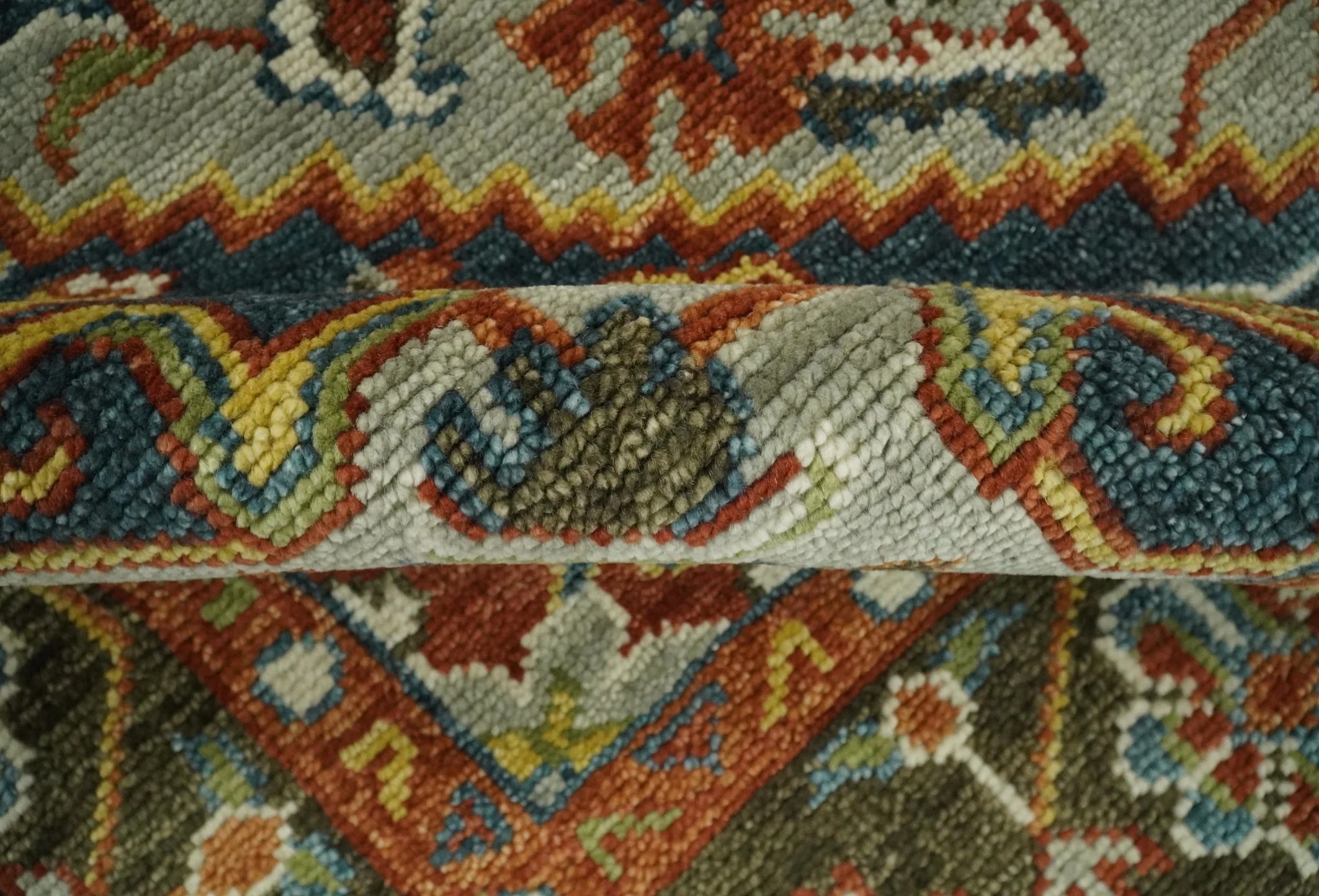 Blue and Brown Traditional Antique look Heriz Serapi Hand Knotted Custom Made wool Area Rug - Image 5