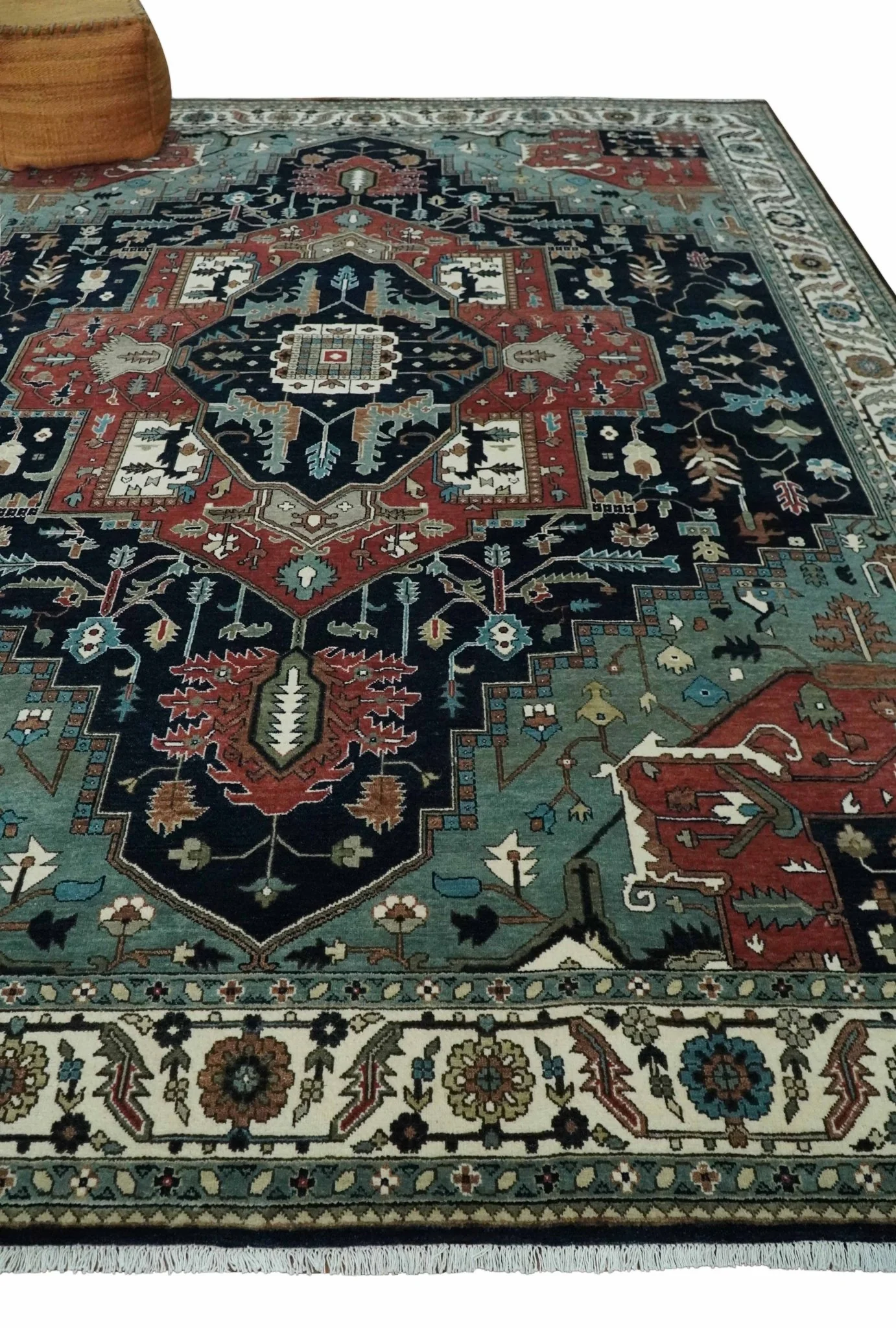 Fine 9x12 Hand Knotted Brown, Black, Blue and Ivory Traditional Wool Area Rug - Image 3