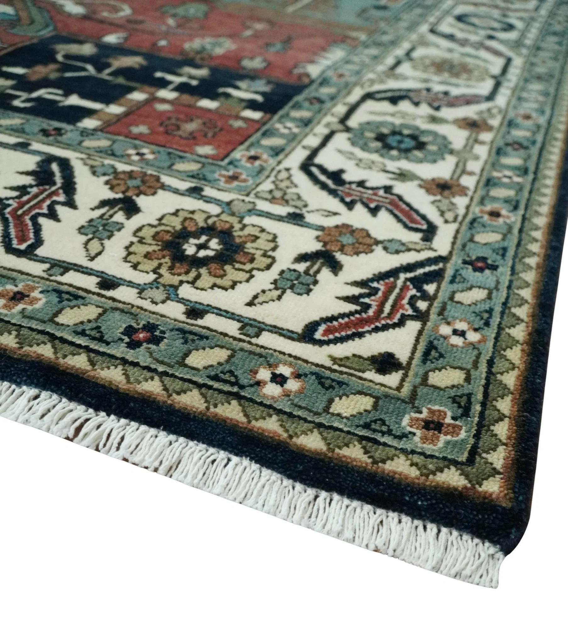 Fine 9x12 Hand Knotted Brown, Black, Blue and Ivory Traditional Wool Area Rug - Image 5