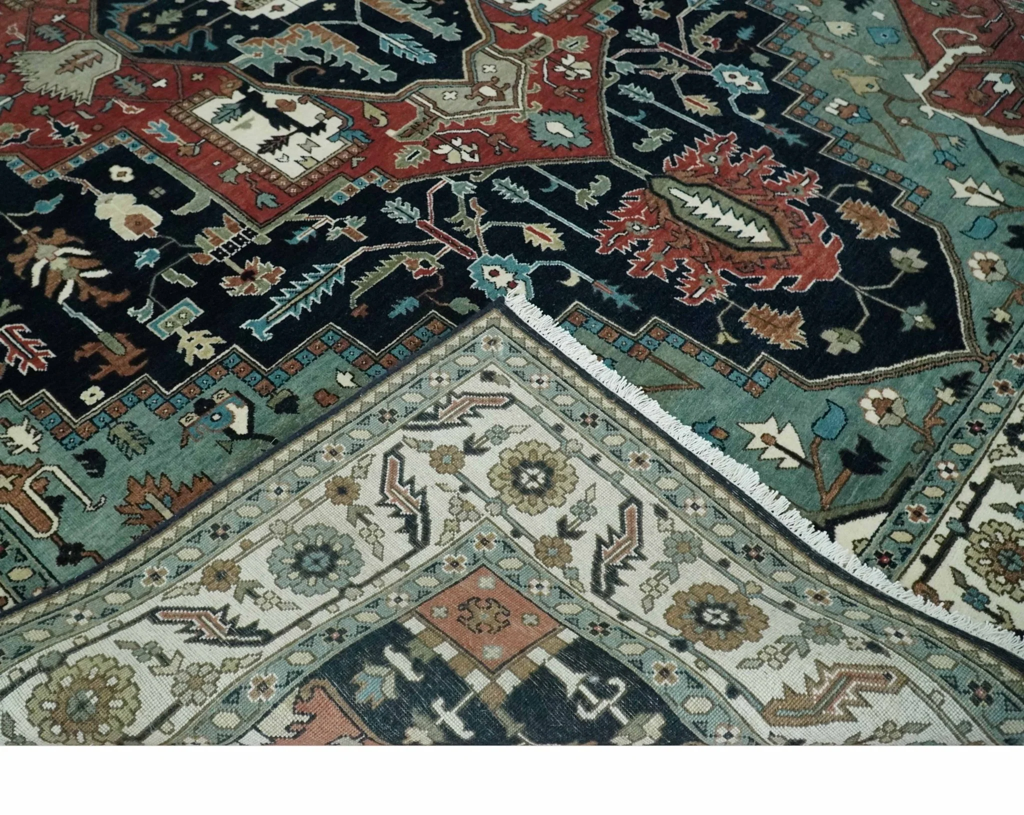 Fine 9x12 Hand Knotted Brown, Black, Blue and Ivory Traditional Wool Area Rug - Image 6