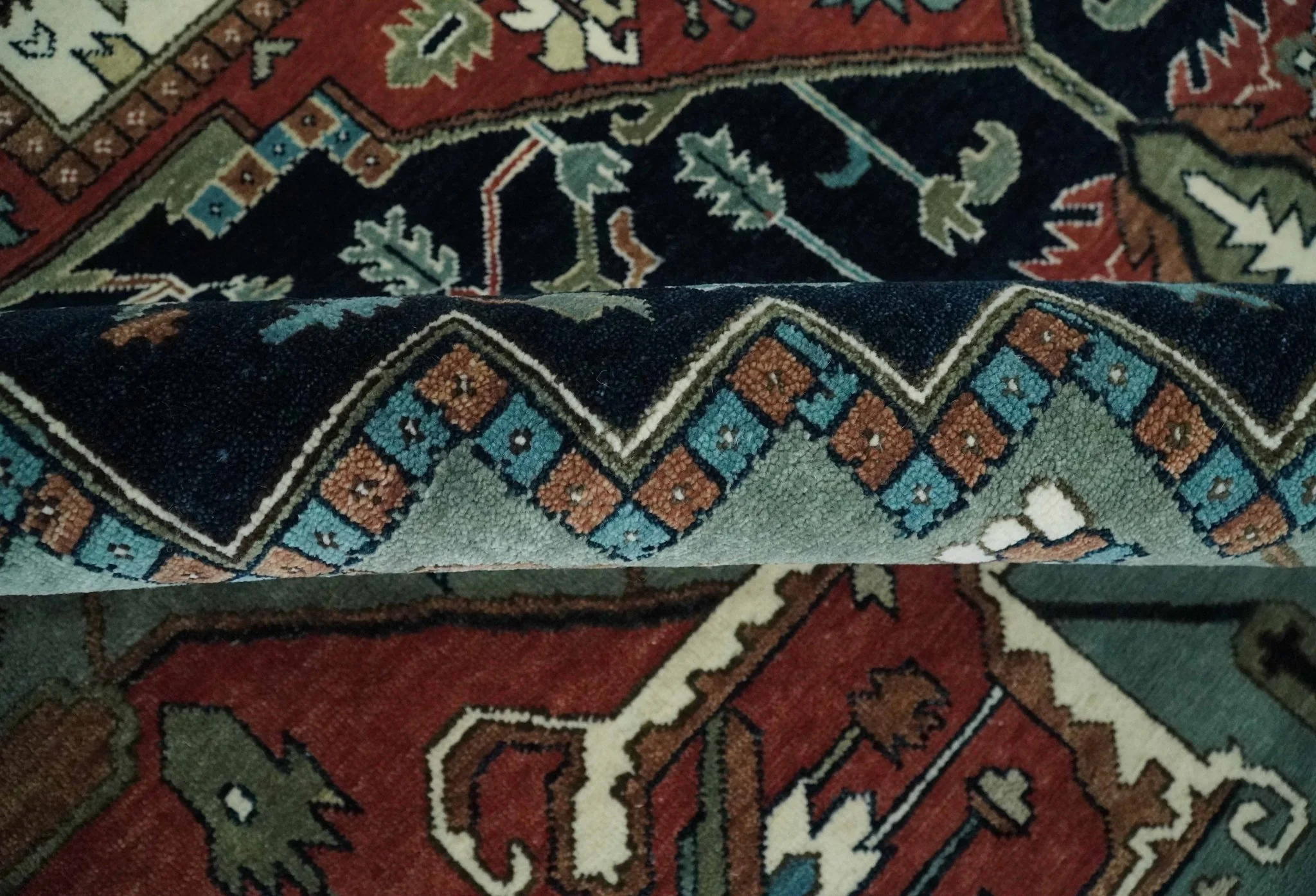 Fine 9x12 Hand Knotted Brown, Black, Blue and Ivory Traditional Wool Area Rug - Image 8