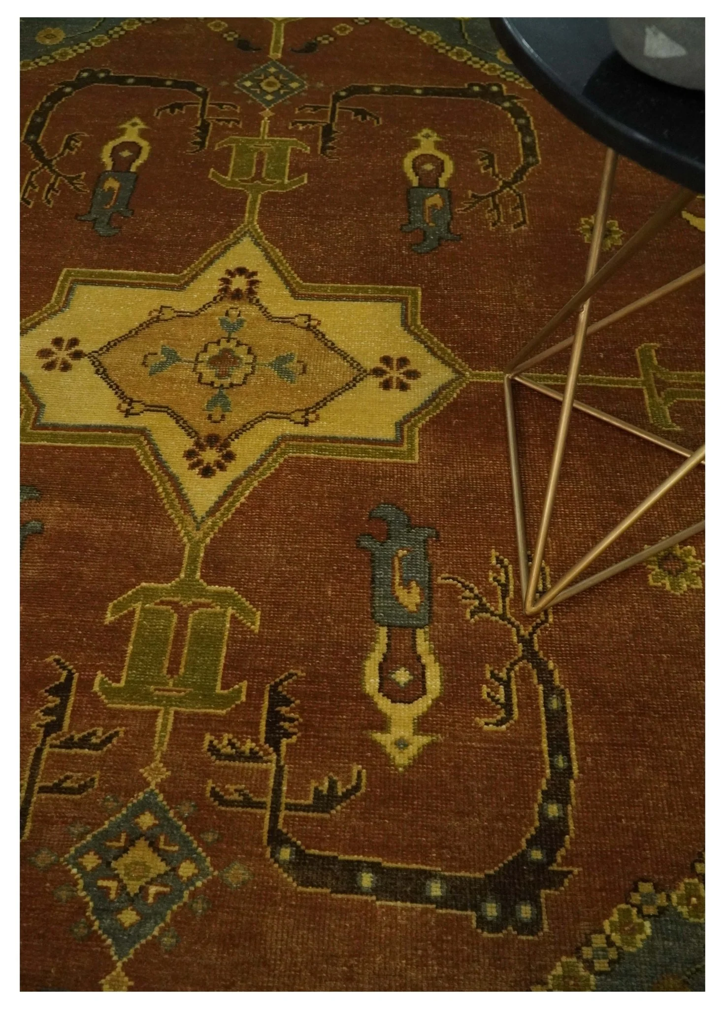 8.8x11.9 Rust, Gold and Blue Heriz Traditional Vintage Style Antique Look Hand Knotted Wool Area Rug - Image 2
