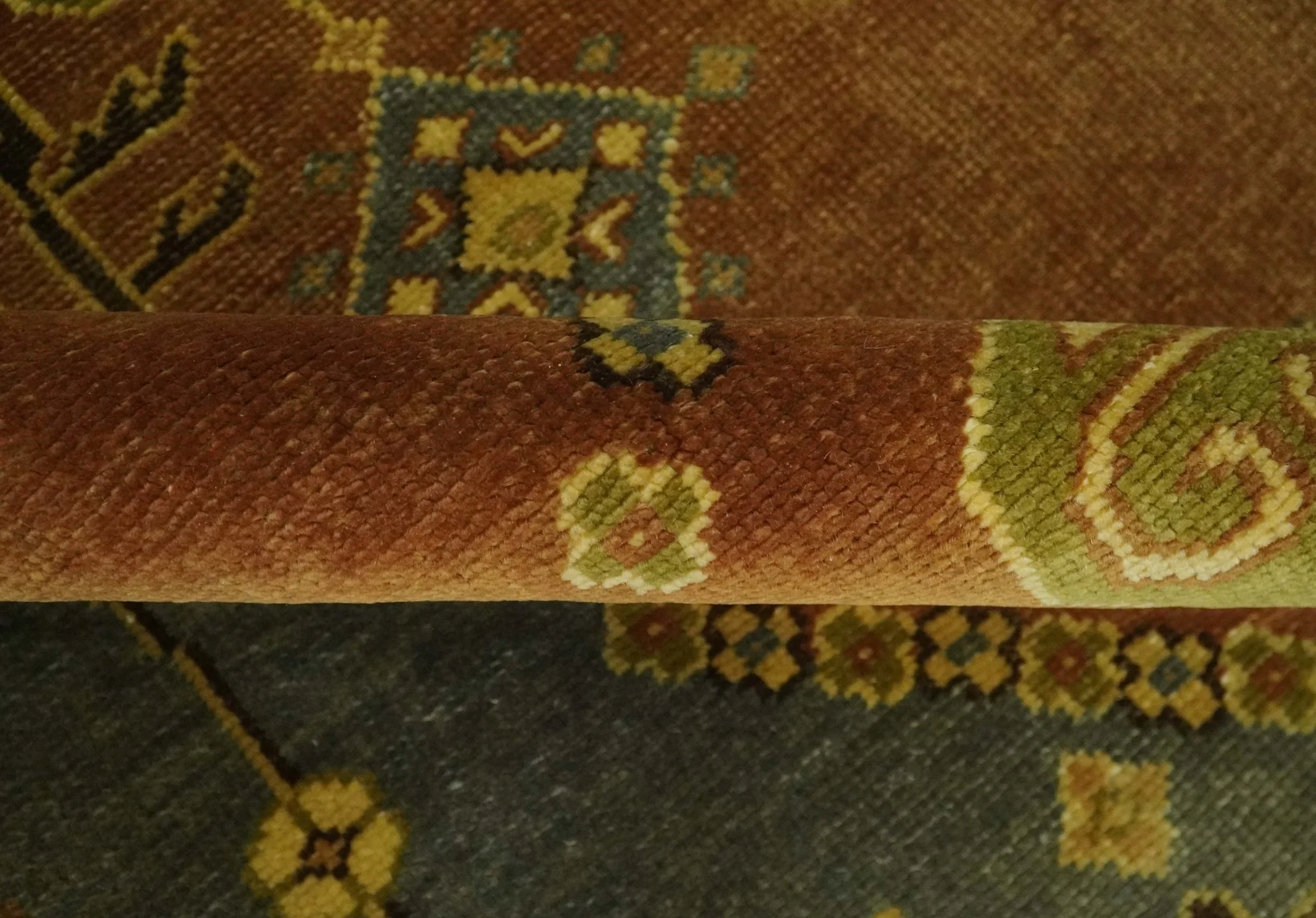 8.8x11.9 Rust, Gold and Blue Heriz Traditional Vintage Style Antique Look Hand Knotted Wool Area Rug - Image 7