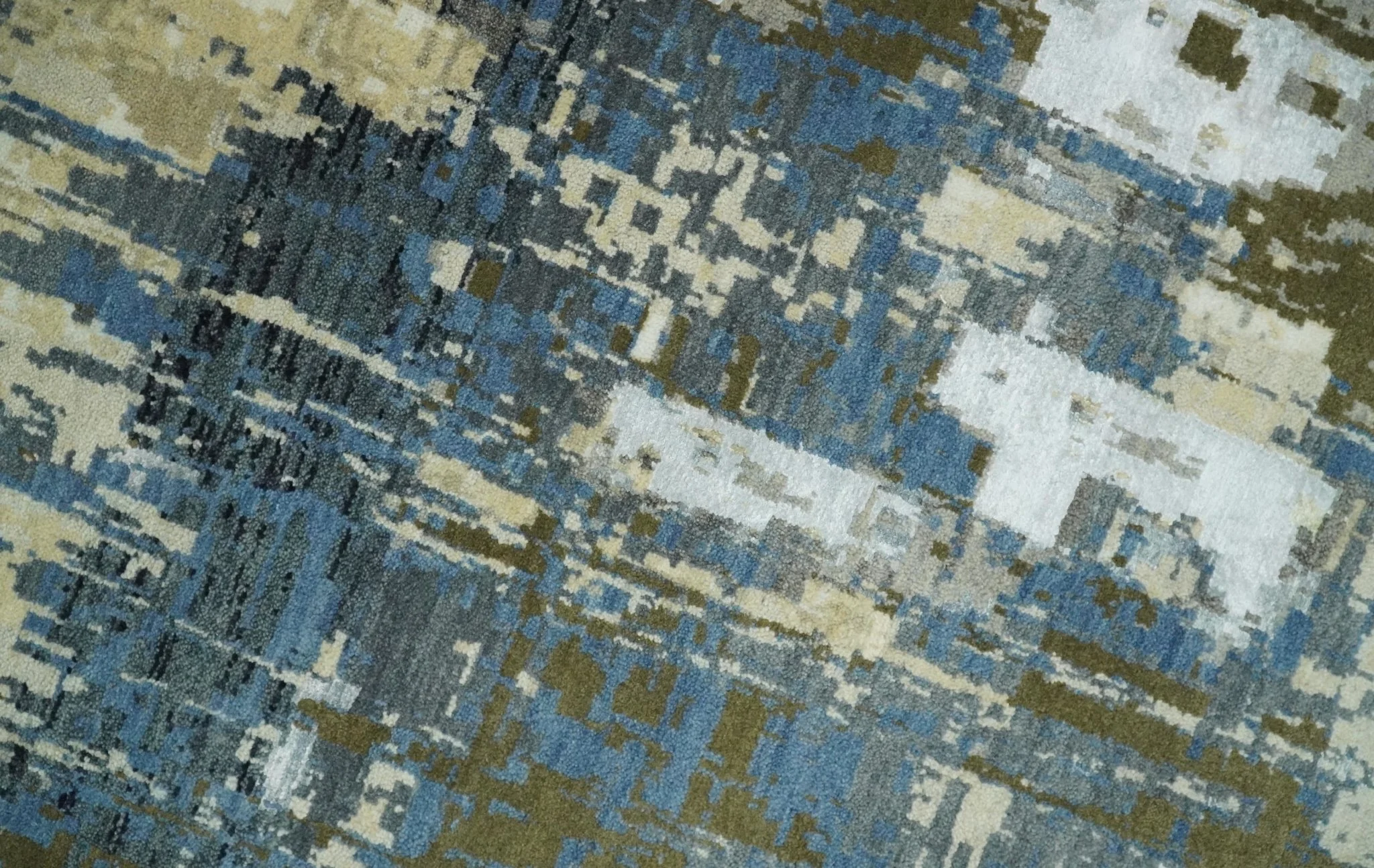 9x12 Fine Hand Knotted Beige and Blue Modern Abstract Style Antique Wool and Silk Area Rug | AGR31 - Image 4