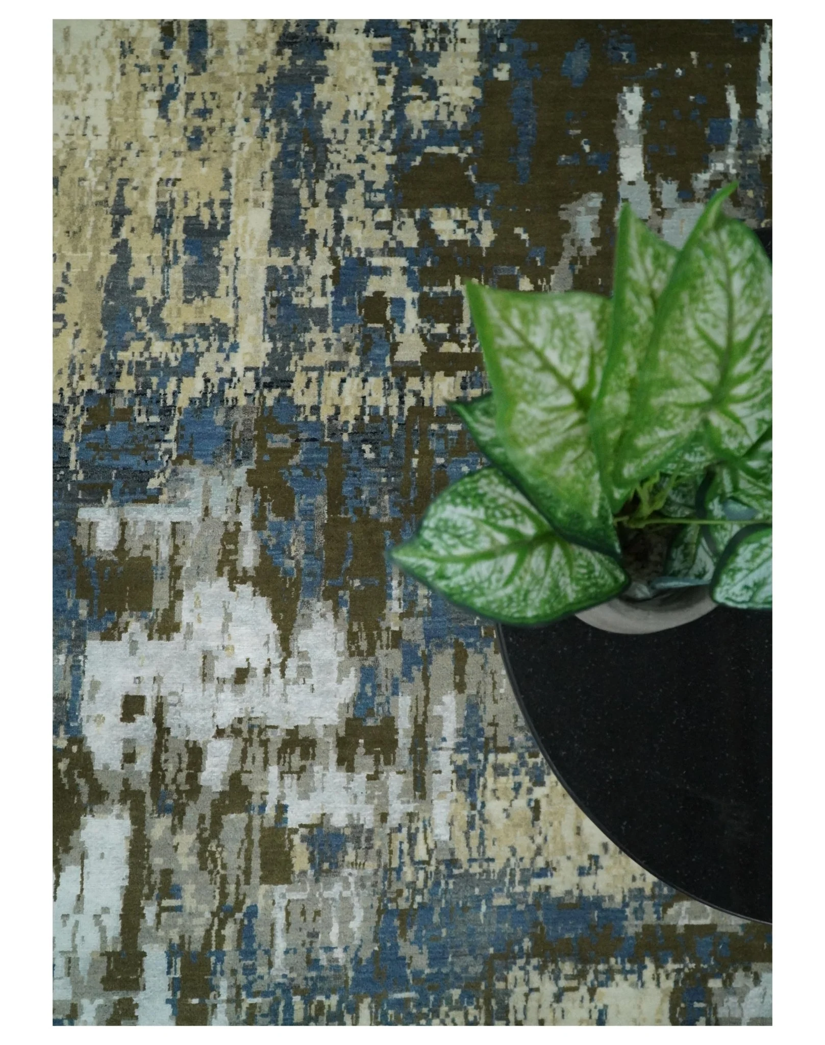 9x12 Fine Hand Knotted Beige and Blue Modern Abstract Style Antique Wool and Silk Area Rug | AGR31 - Image 6
