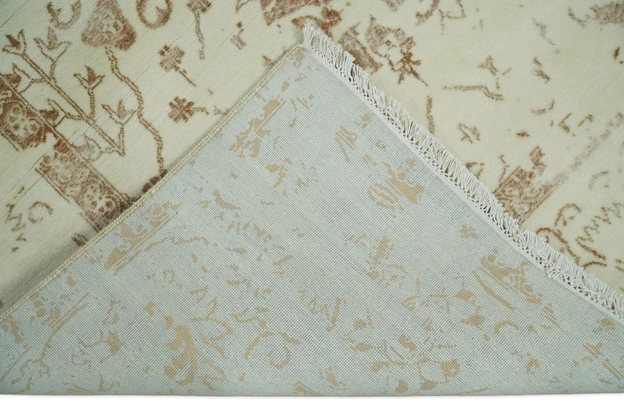 9x12 Fine Hand Knotted Beige and Brown Traditional Vintage Persian Style Antique Wool and Silk Rug | AGR46 - Image 7