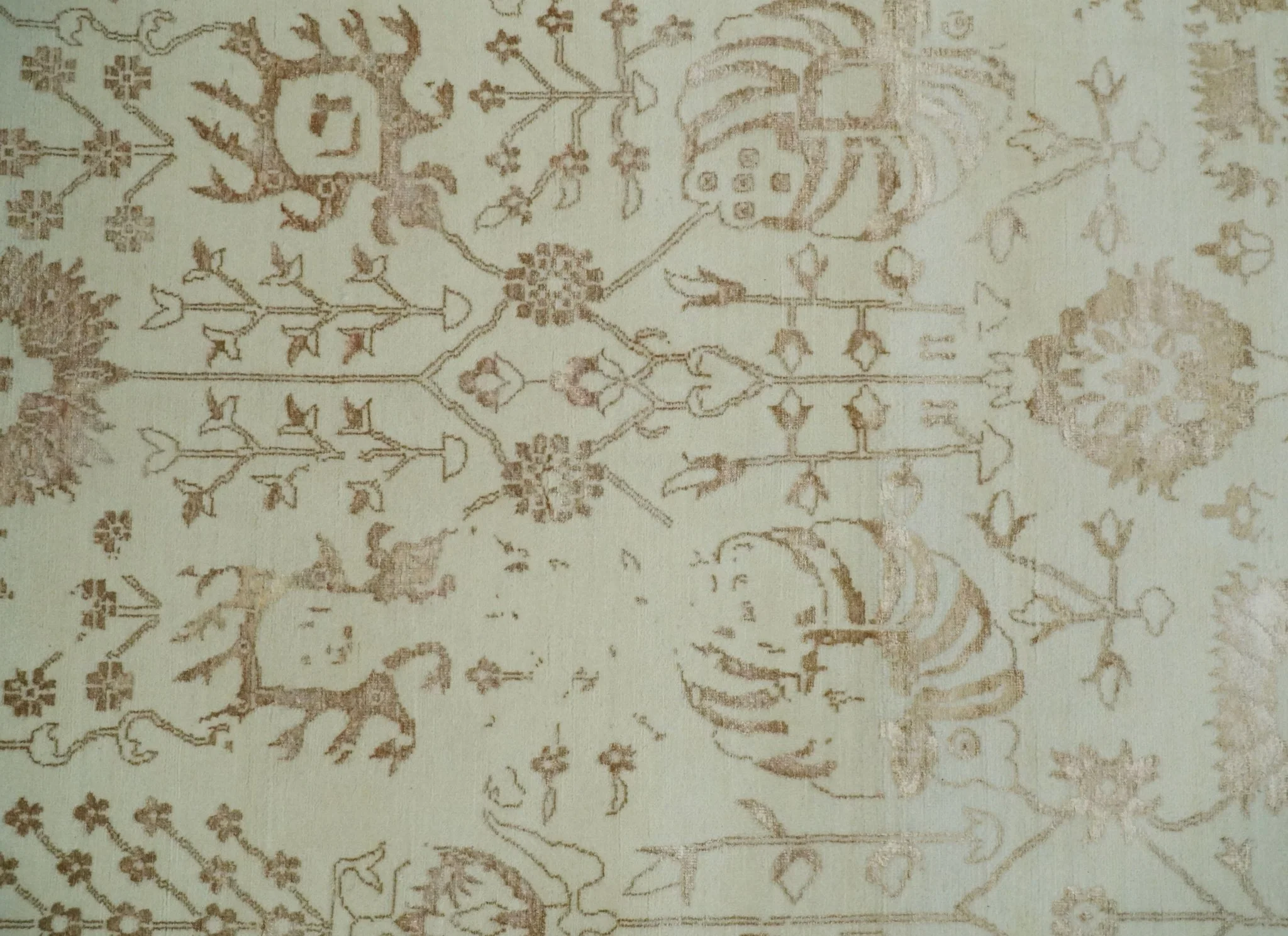 9x12 Fine Hand Knotted Beige and Brown Traditional Vintage Persian Style Antique Wool and Silk Rug | AGR46 - Image 9