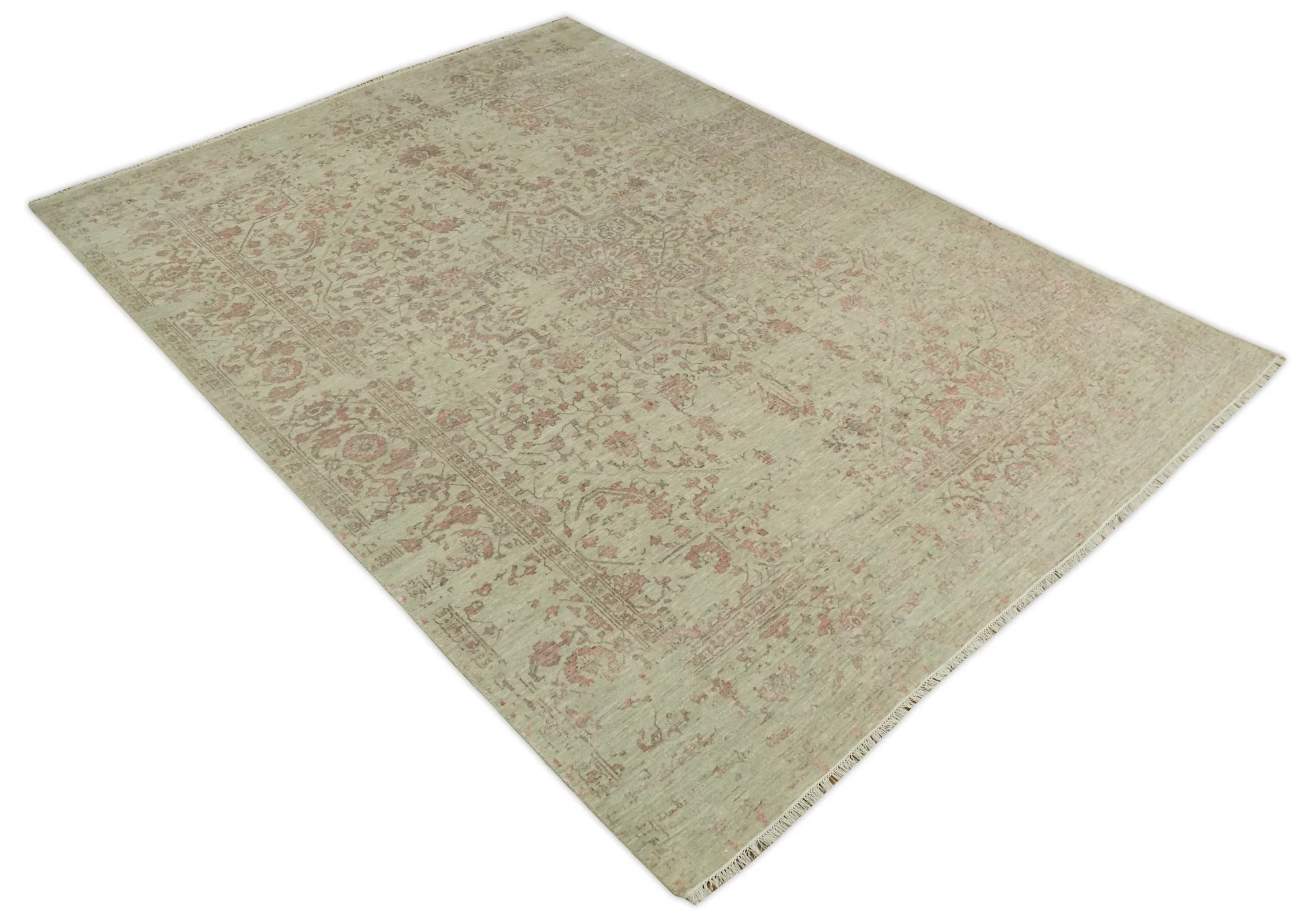 9x12 Fine Hand Knotted Beige and Peach Traditional Vintage Persian Style Antique Wool and Silk Rug | TRDCP662912 - Image 10