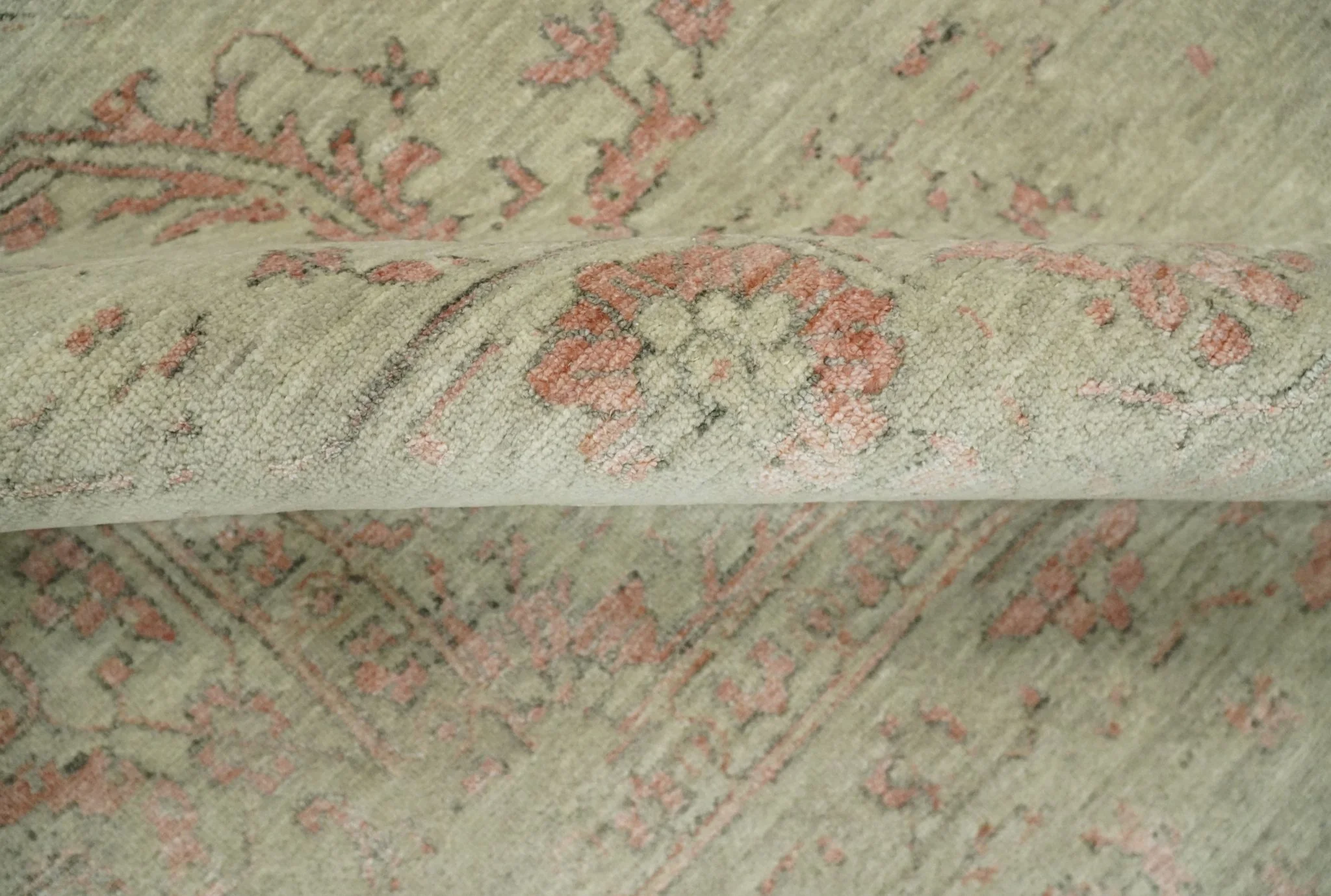 9x12 Fine Hand Knotted Beige and Peach Traditional Vintage Persian Style Antique Wool and Silk Rug | TRDCP662912 - Image 7