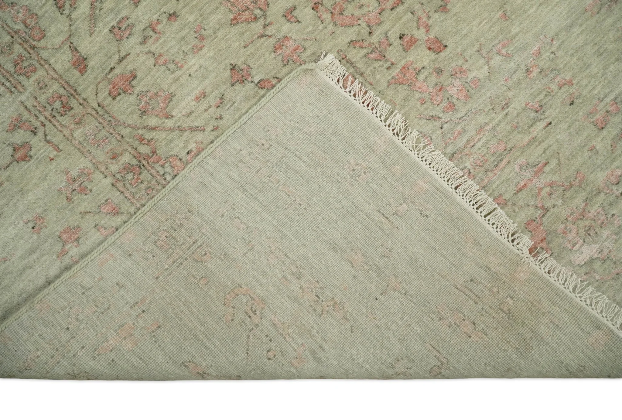 9x12 Fine Hand Knotted Beige and Peach Traditional Vintage Persian Style Antique Wool and Silk Rug | TRDCP662912 - Image 8