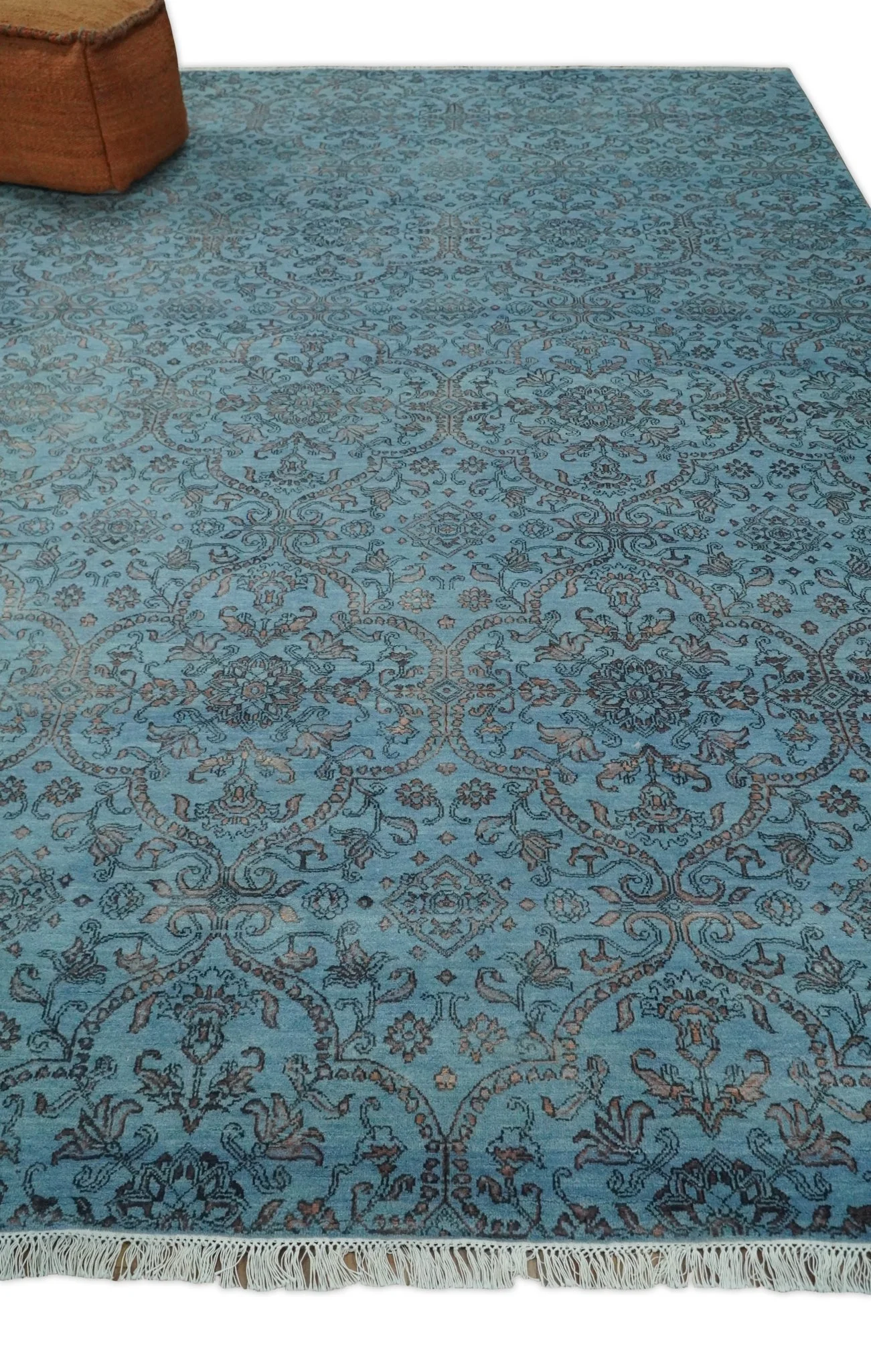 9x12 Fine Hand Knotted Blue and Brown Traditional Vintage Persian Wool and Silk Area Rug | AGR32 - Image 3